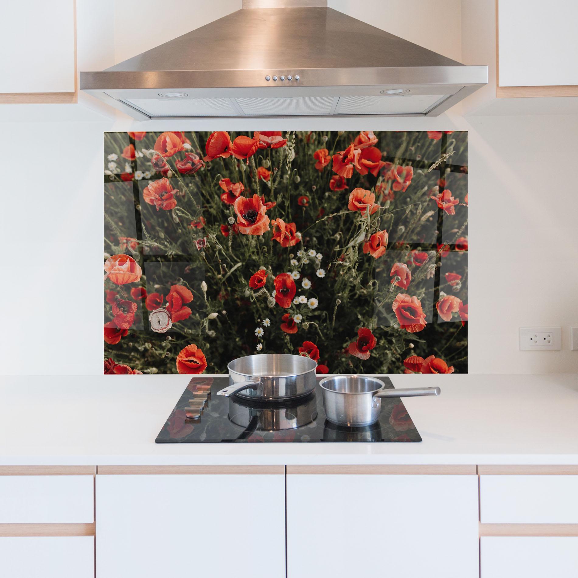 Panou Sticla Bucatarie Pretty Poppies Field mockup 5