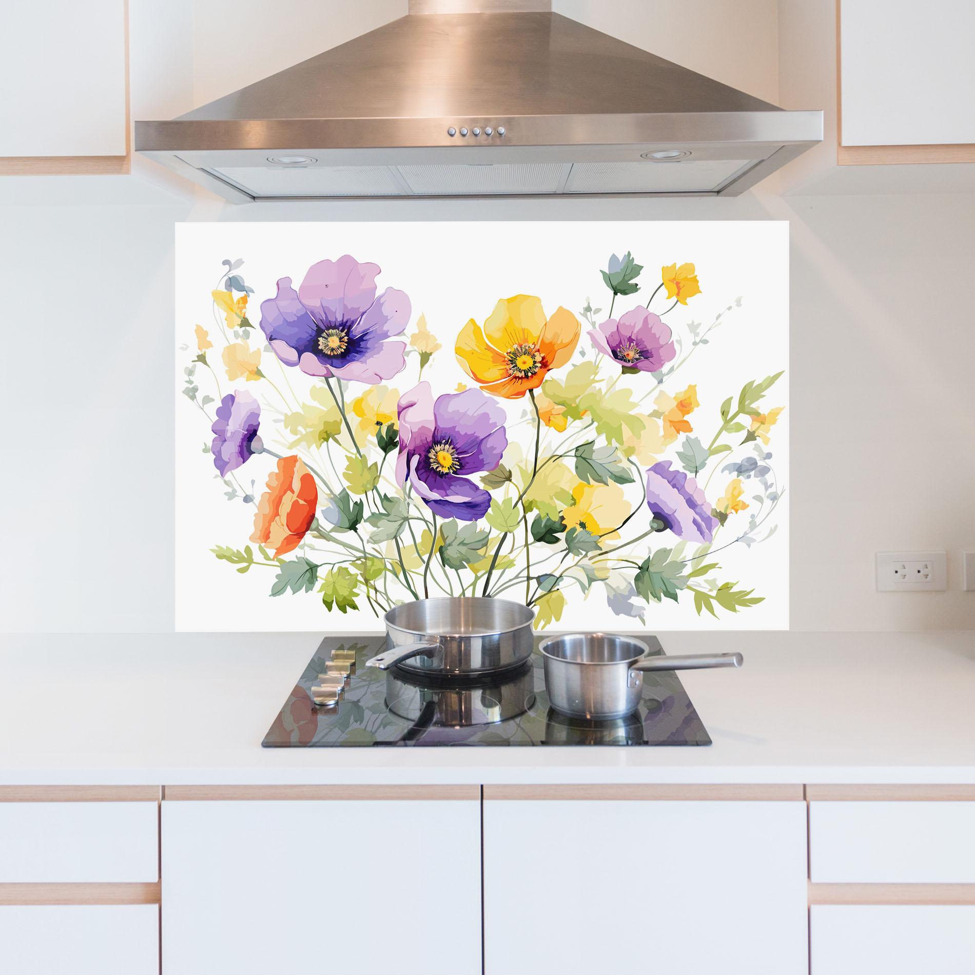 Panou Sticla Bucatarie Purple Orange Poppy mockup 5
