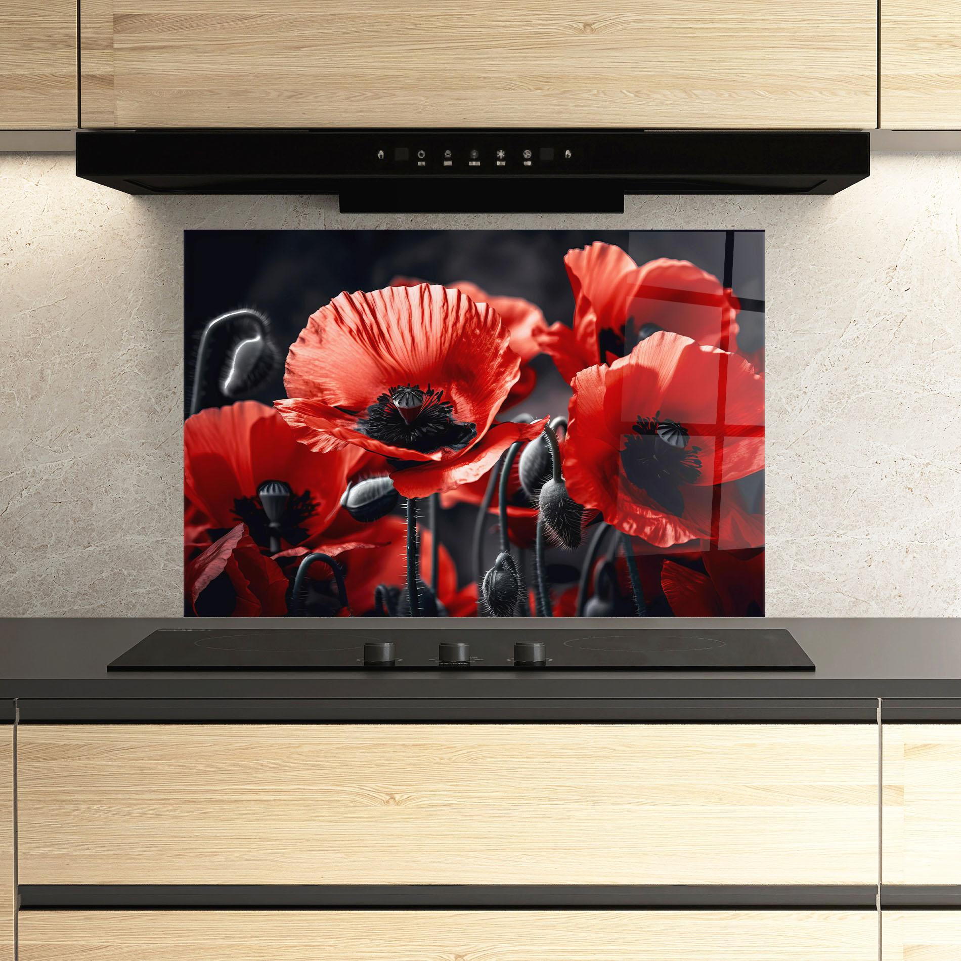 Panou Sticla Bucatarie Black Red Poppy View mockup 3