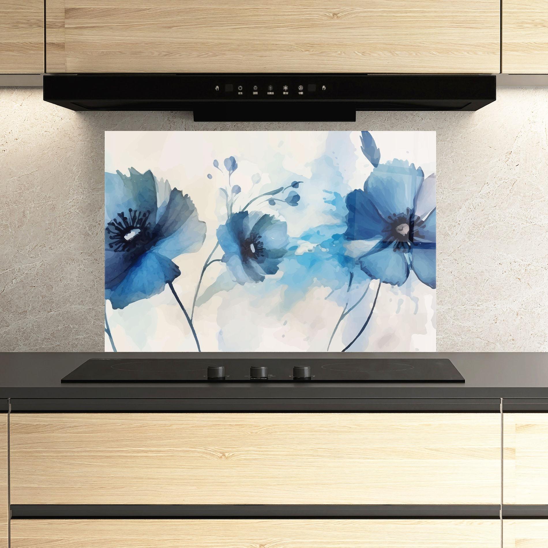 Panou Sticla Bucatarie Blue Poppies mockup 3