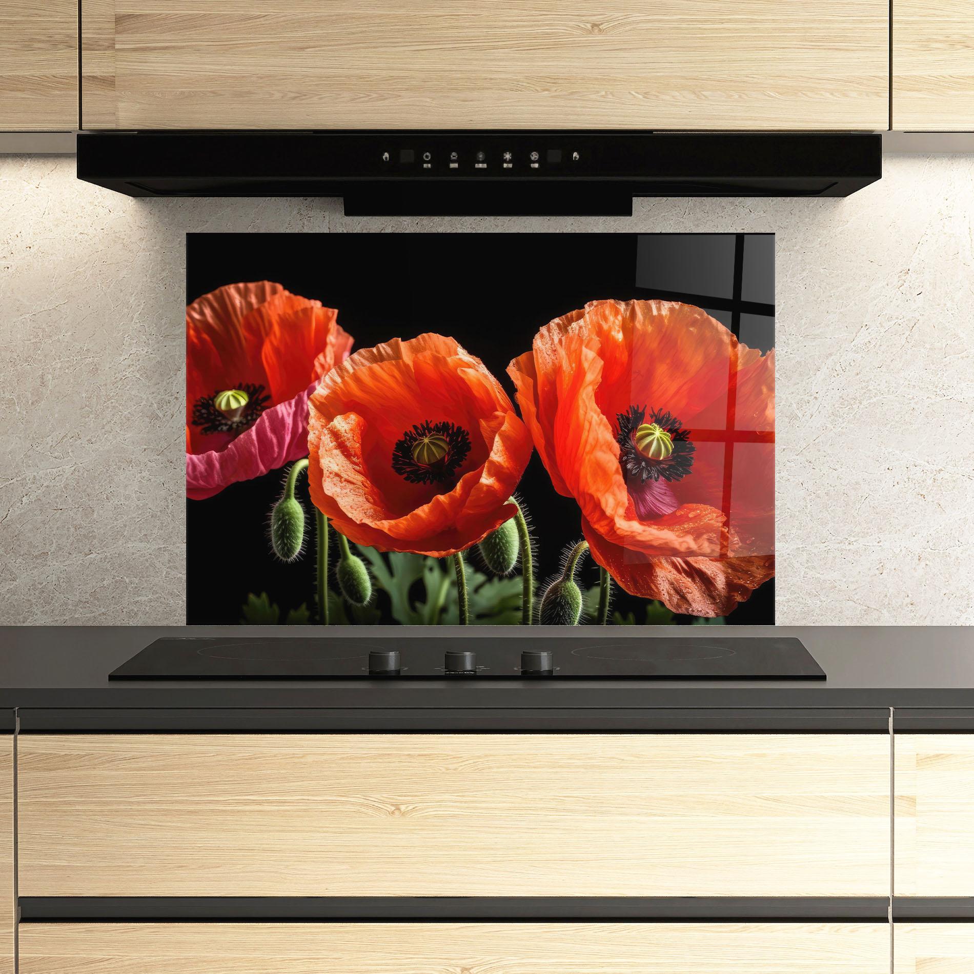 Panou Sticla Bucatarie Dark Orange Poppies mockup 3