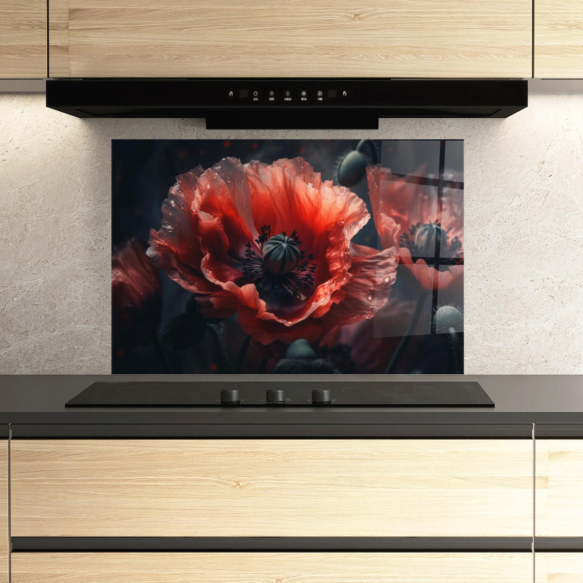 Panou Sticla Bucatarie Dark Shade Poppy mockup 3