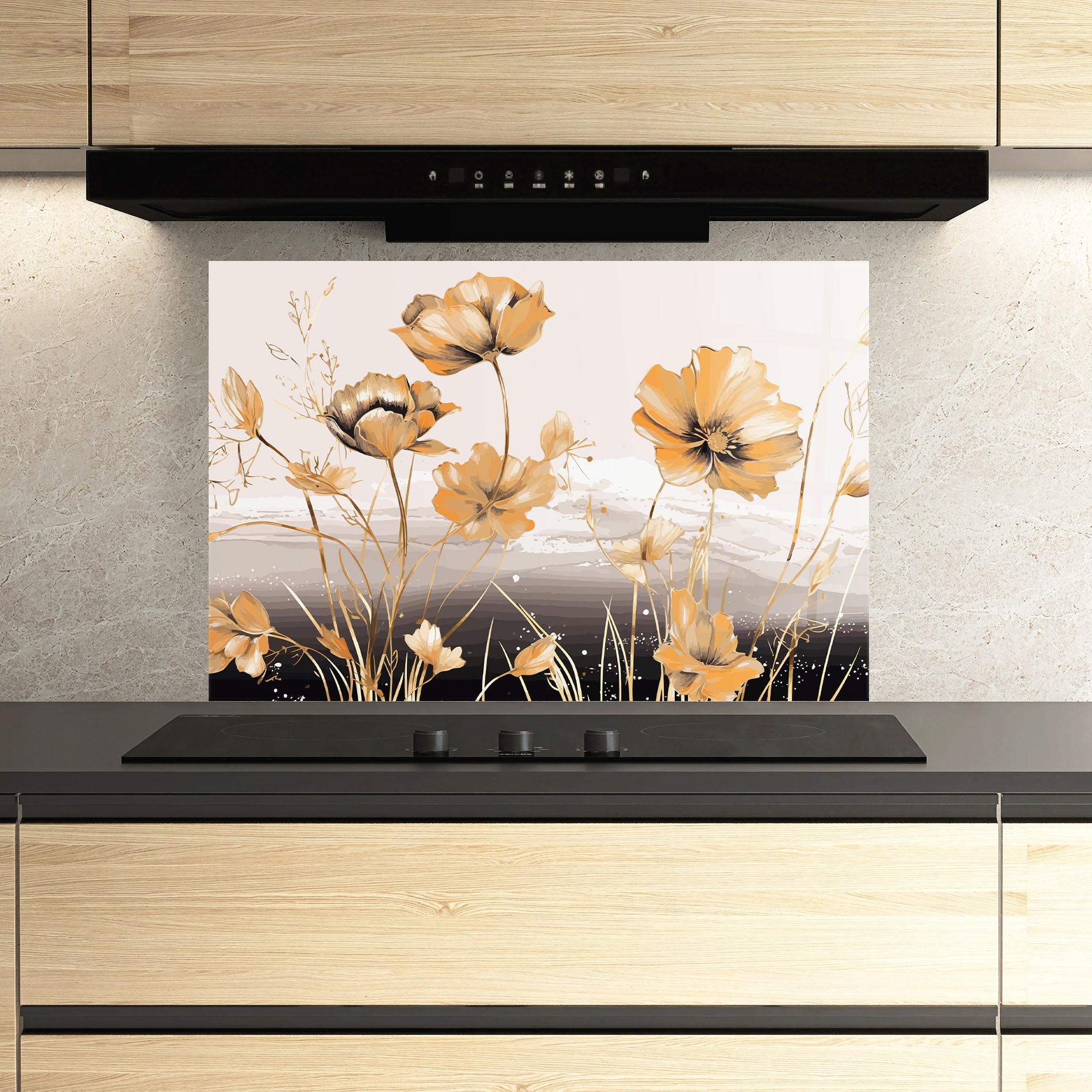 Panou Sticla Bucatarie Gold Black Poppy mockup 3