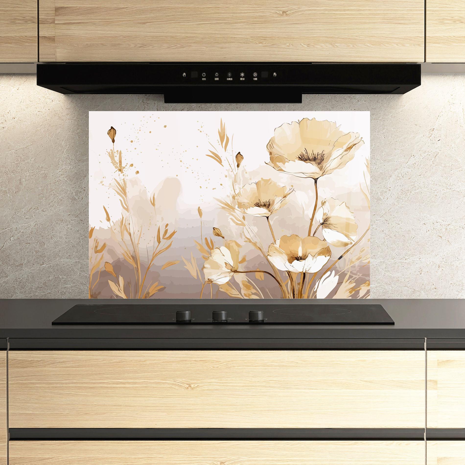 Panou Sticla Bucatarie Gold Cream Poppy mockup 3