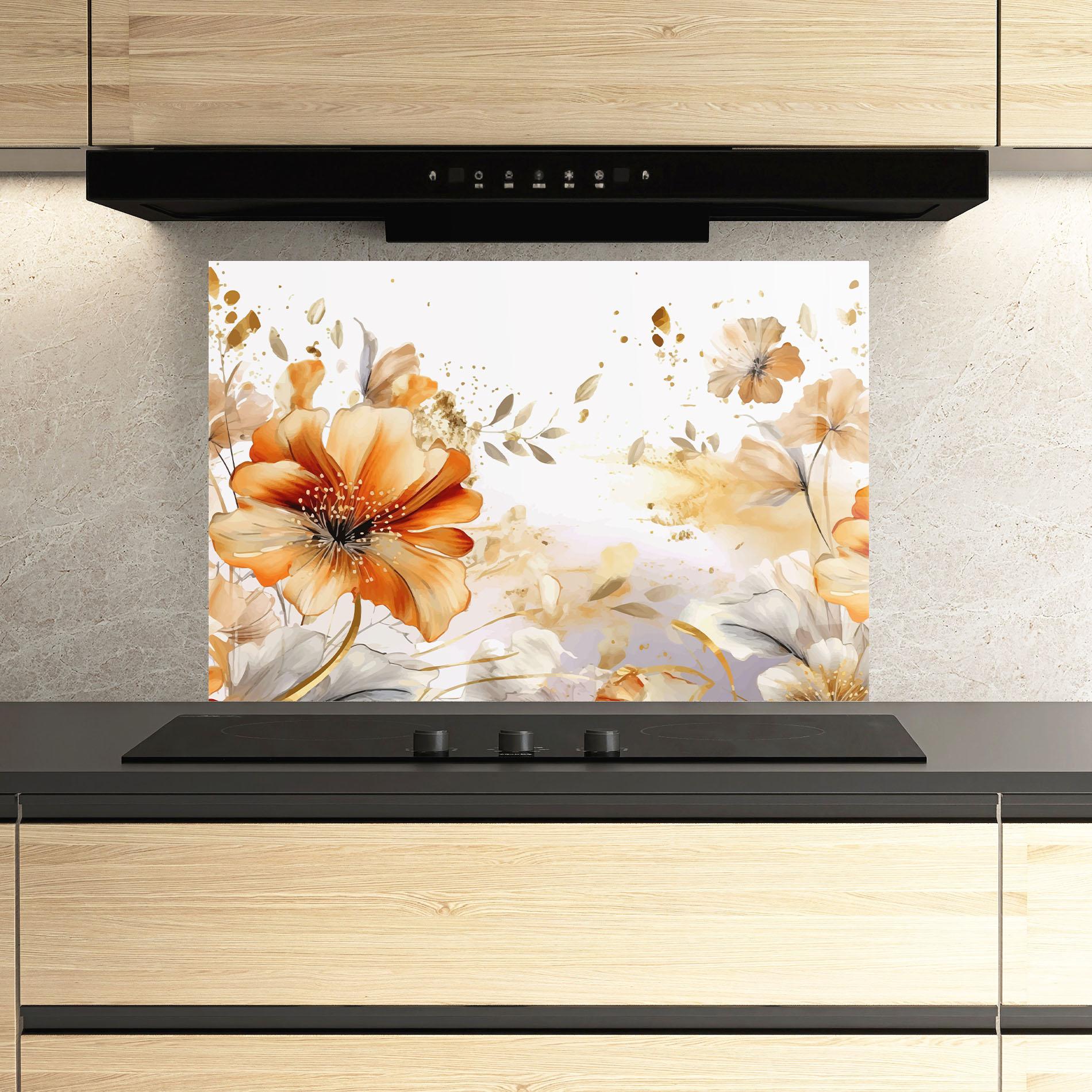 Panou Sticla Bucatarie Gold Orange Poppy mockup 3