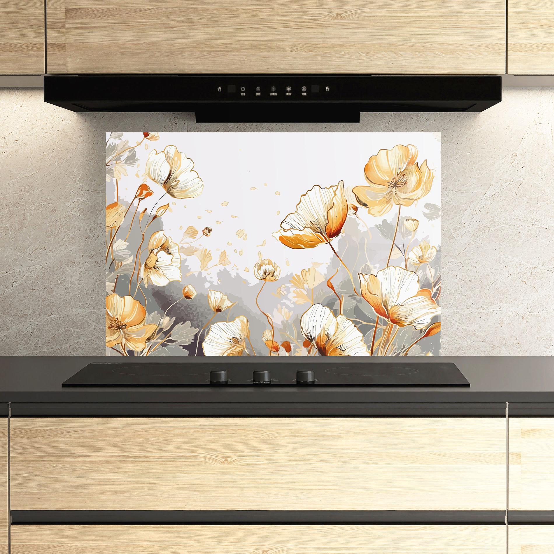Panou Sticla Bucatarie Gold Poppies mockup 3