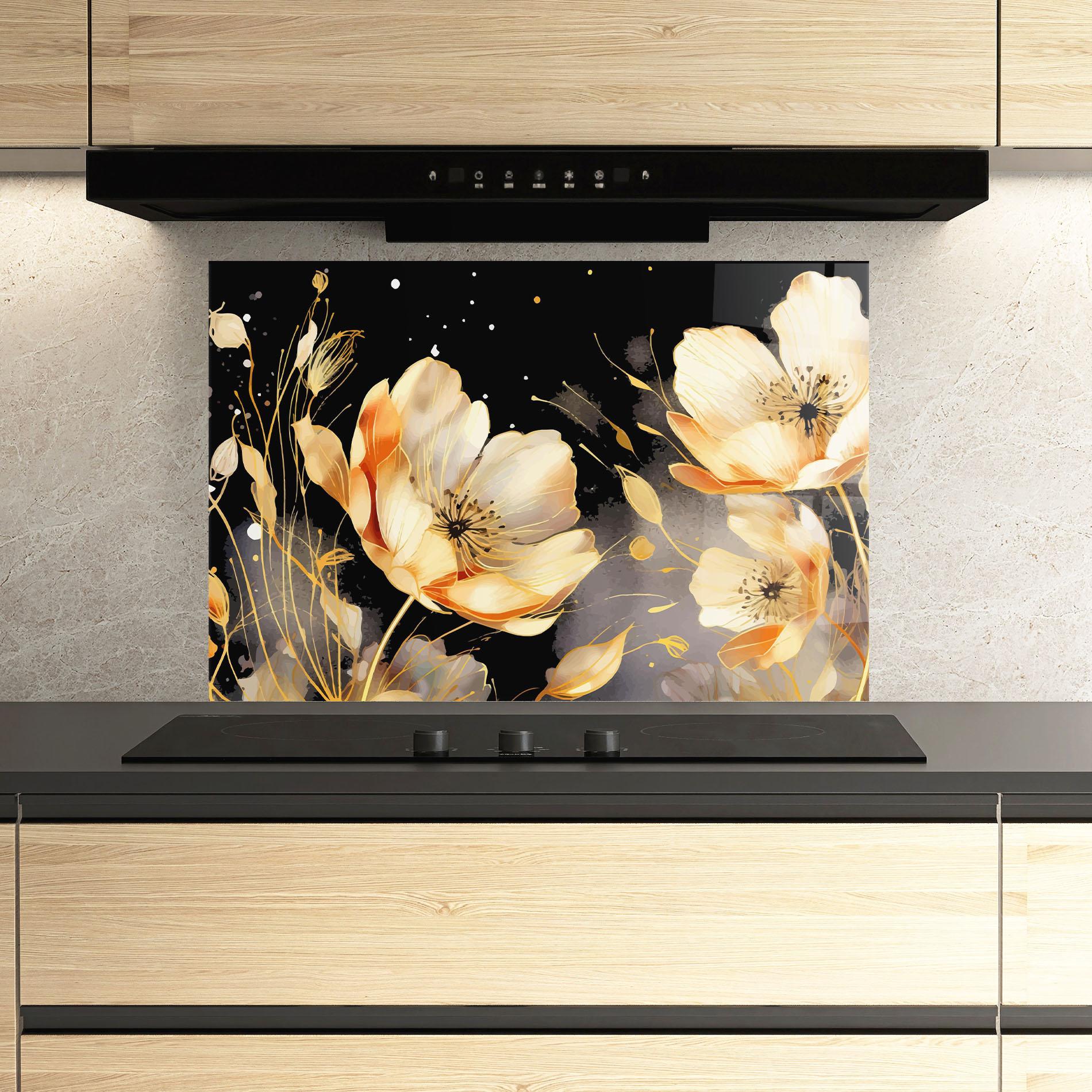 Panou Sticla Bucatarie Gold Poppy Black mockup 3