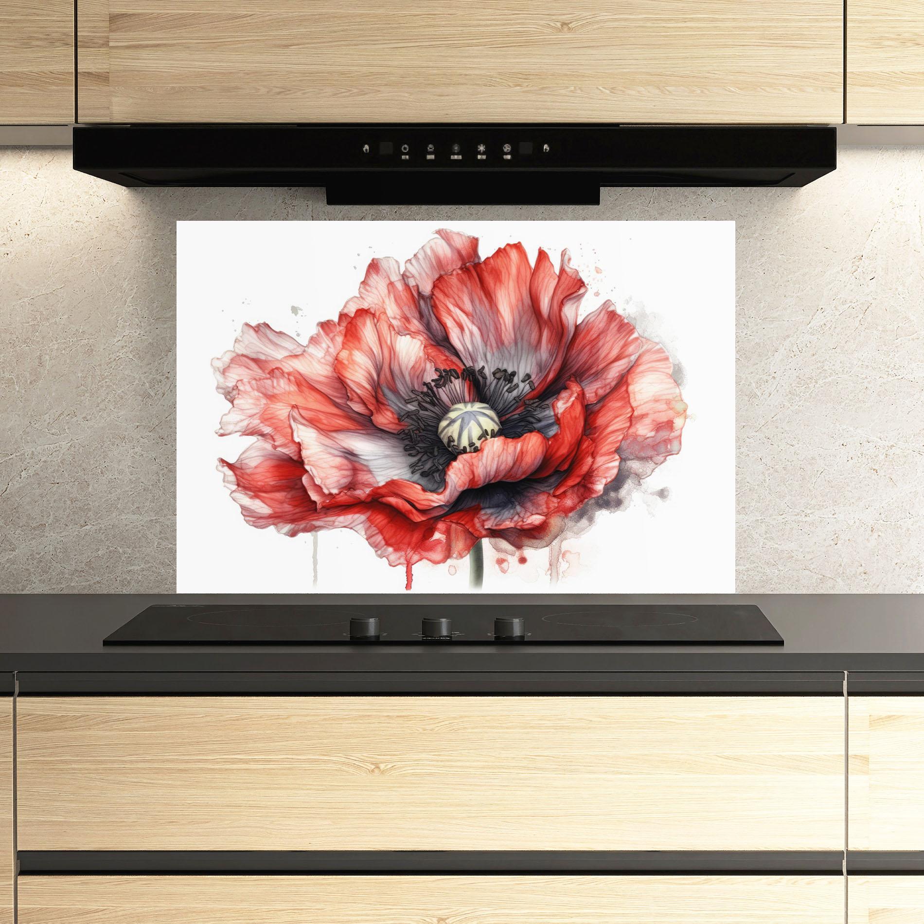 Panou Sticla Bucatarie Painted Red Poppy mockup 3