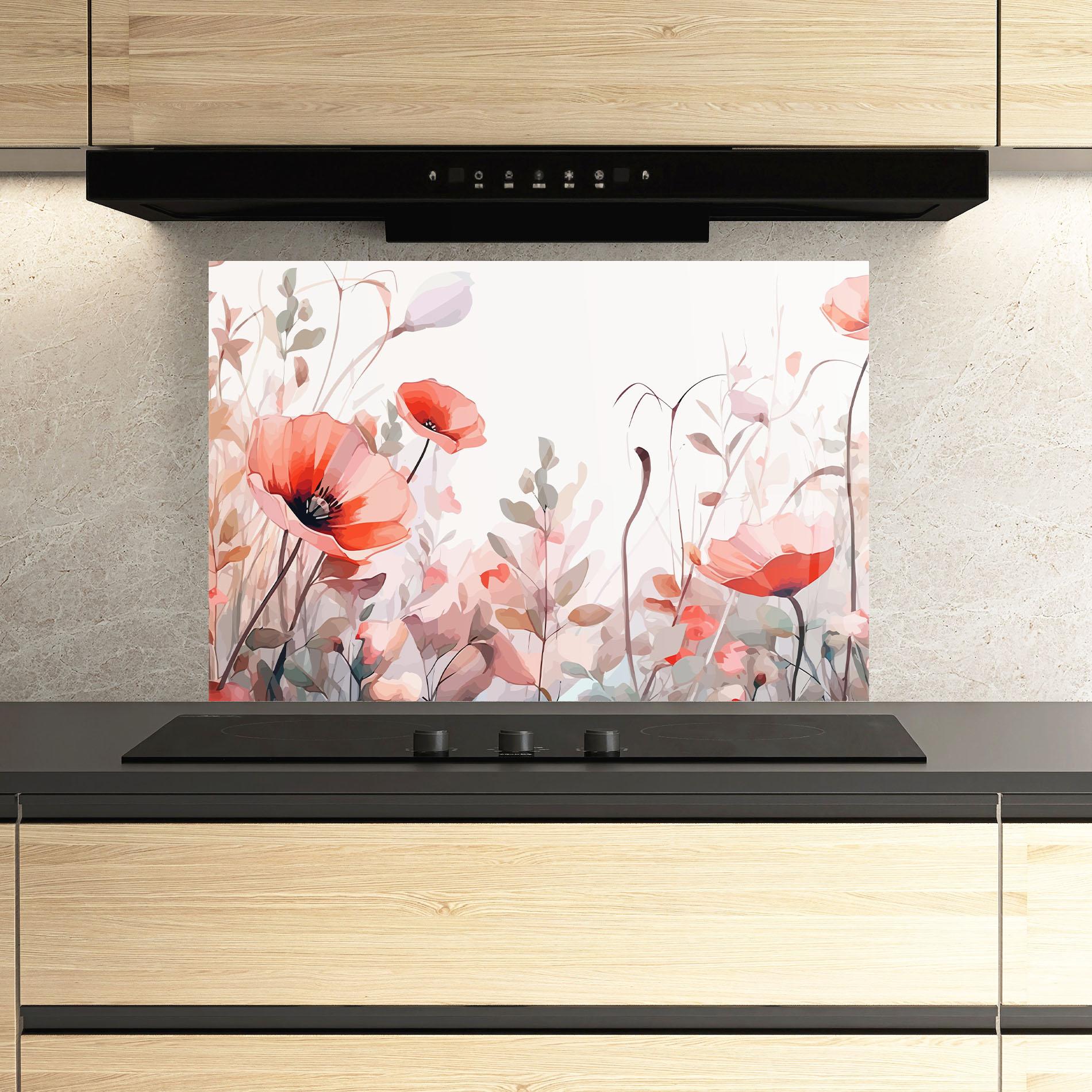 Panou Sticla Bucatarie Pastel Red Poppy mockup 3