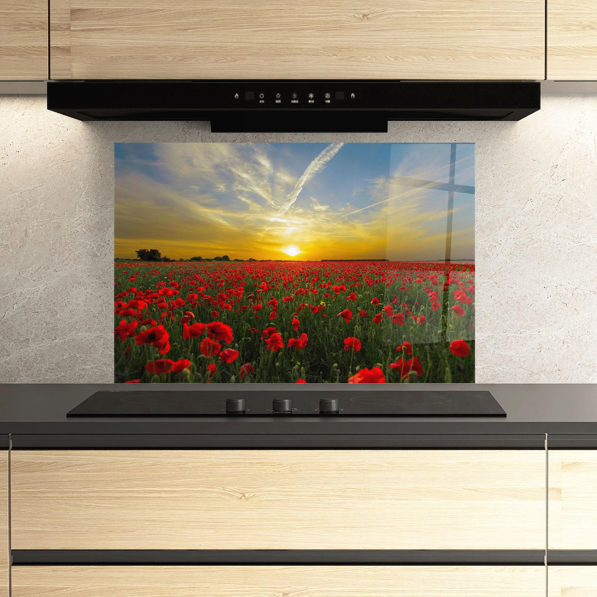 Panou Sticla Bucatarie Poppies Sunset mockup 3