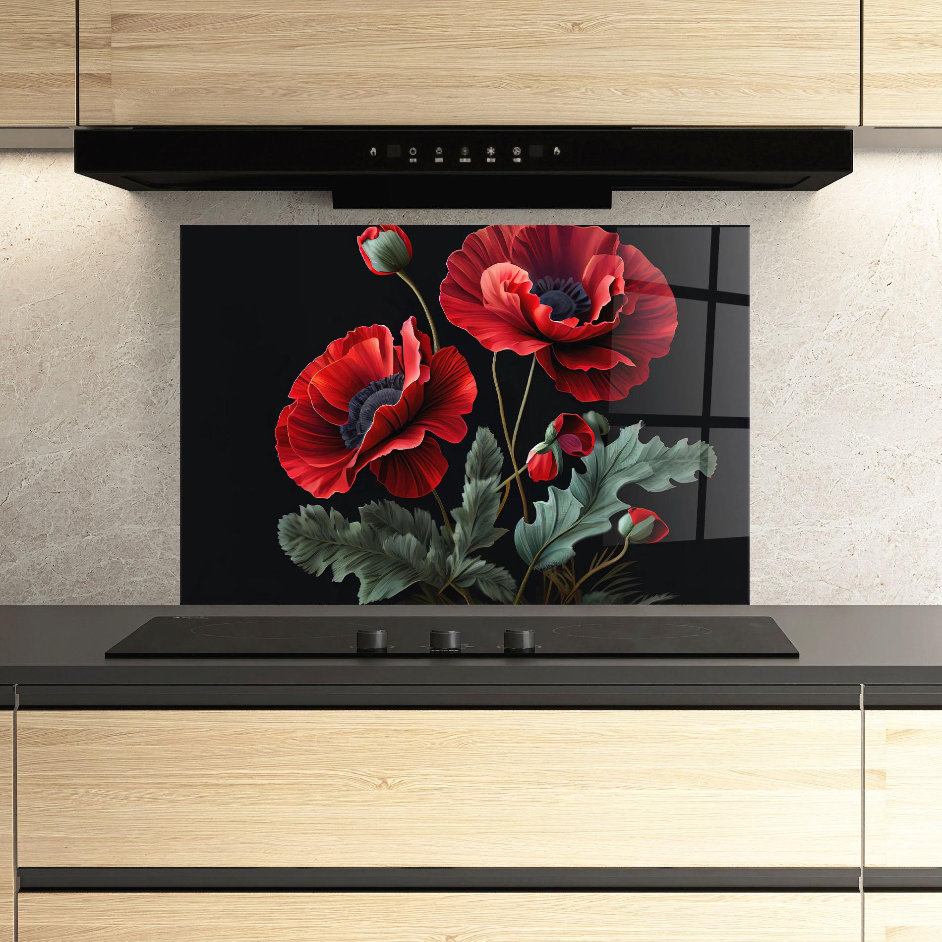 Panou Sticla Bucatarie Poppy On Black mockup 3
