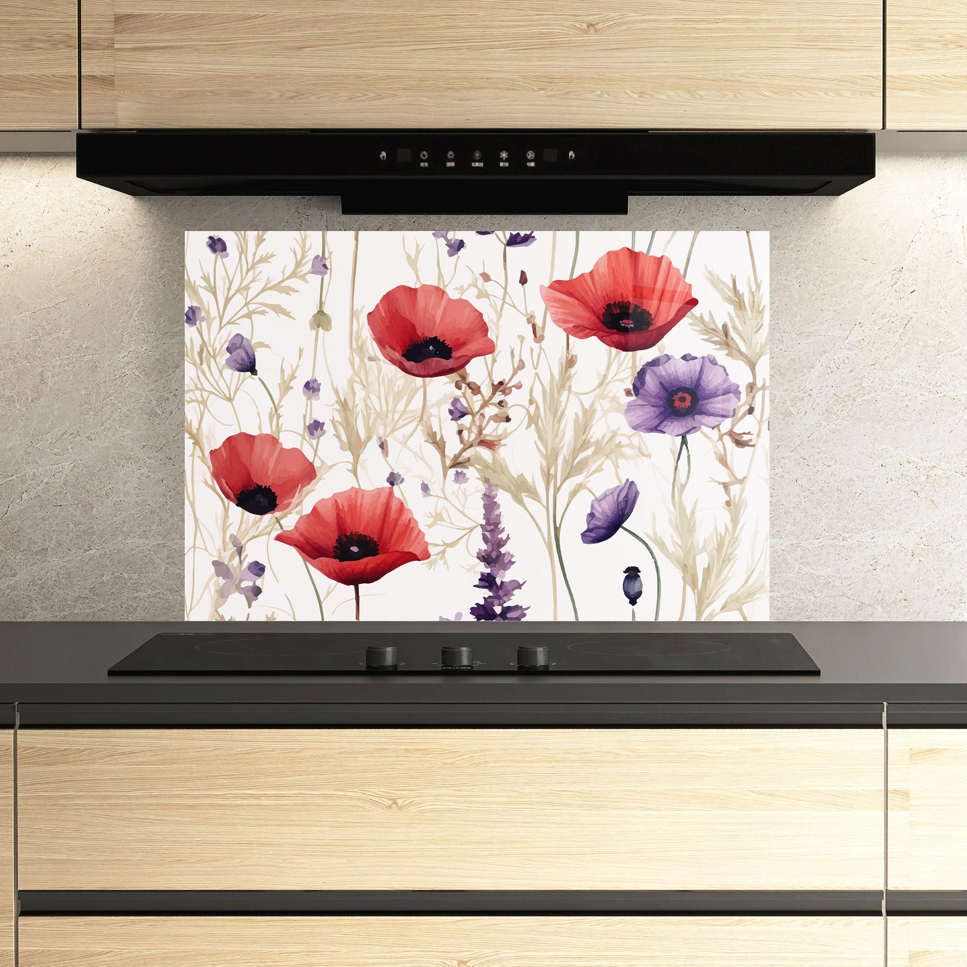 Panou Sticla Bucatarie Poppy Red Purple mockup 3