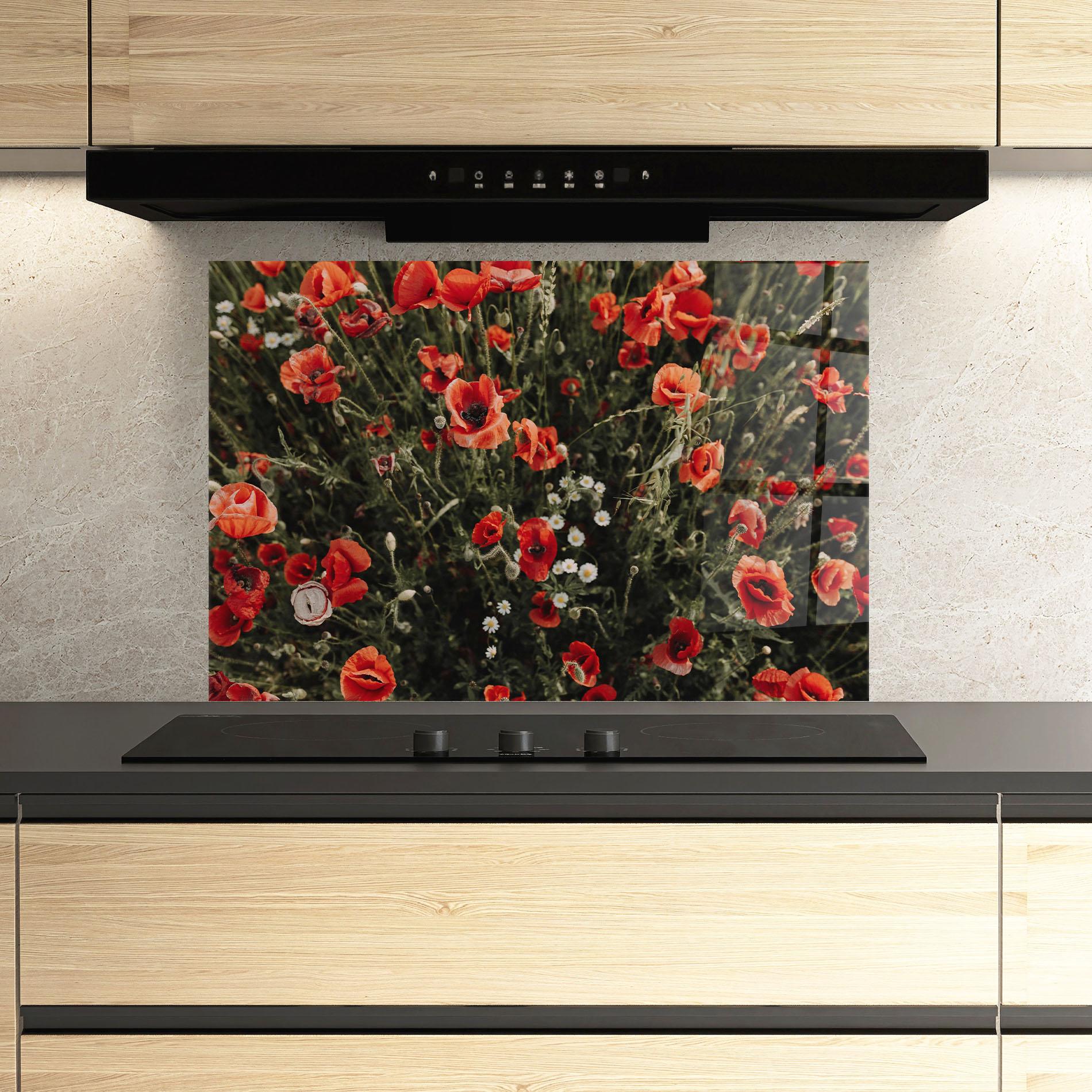 Panou Sticla Bucatarie Pretty Poppies Field mockup 3