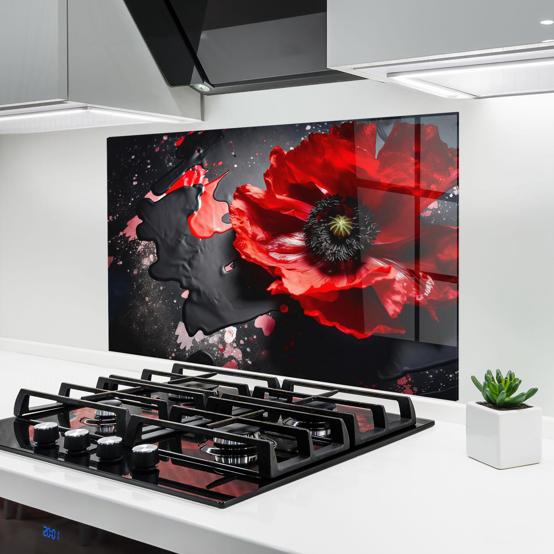 Panou Sticla Bucatarie Black Liquid Poppy mockup 6