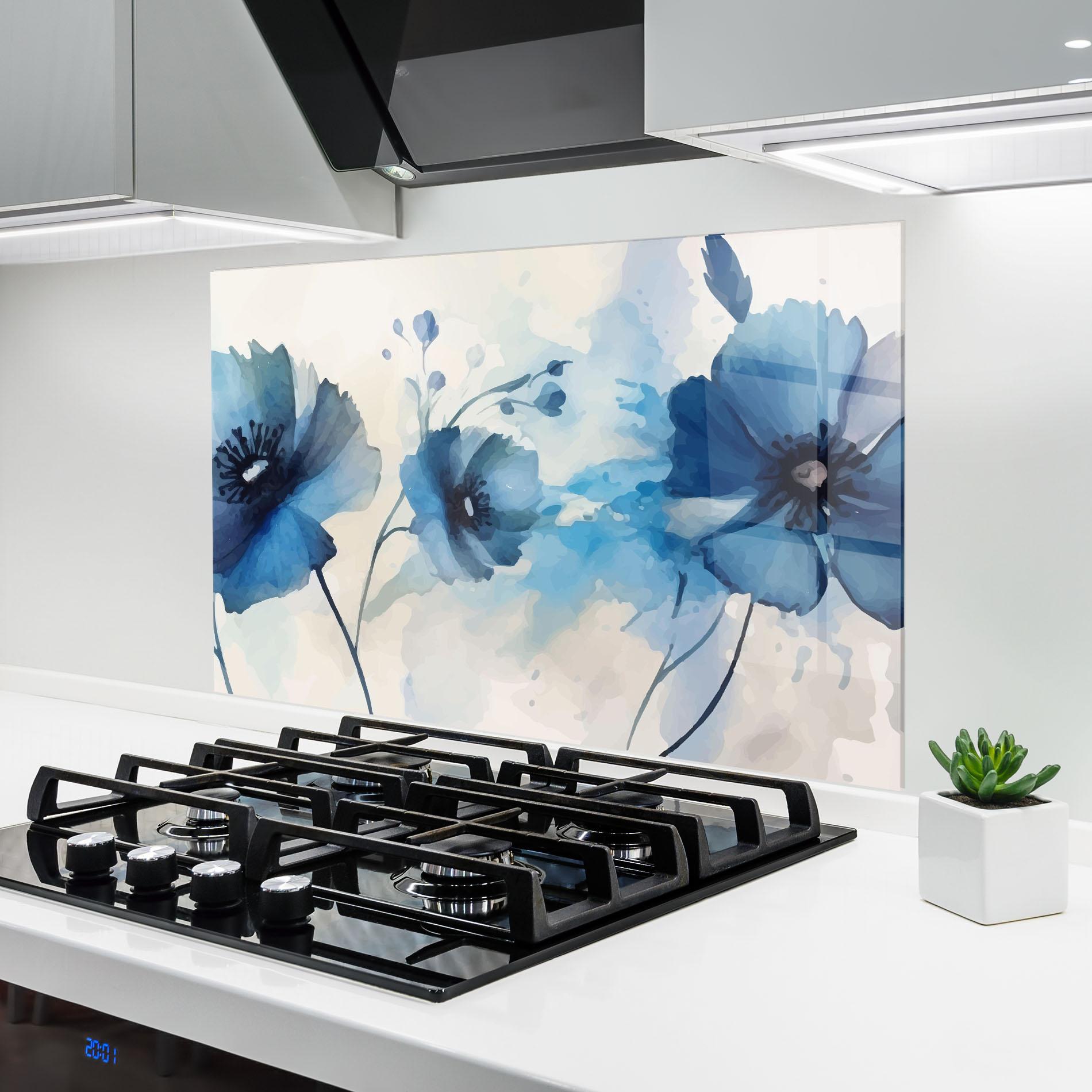 Panou Sticla Bucatarie Blue Poppies mockup 6