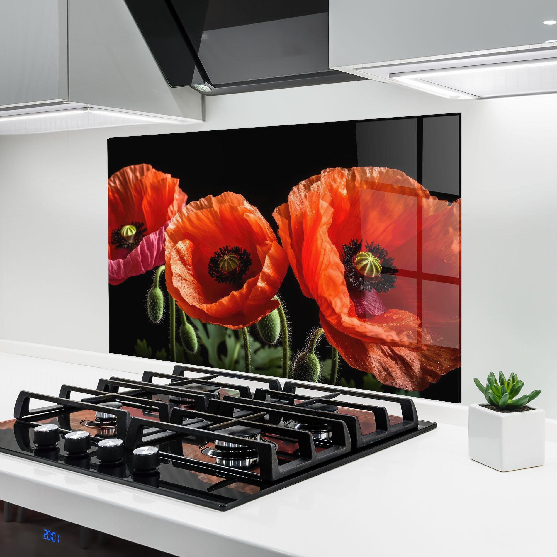 Panou Sticla Bucatarie Dark Orange Poppies mockup 6