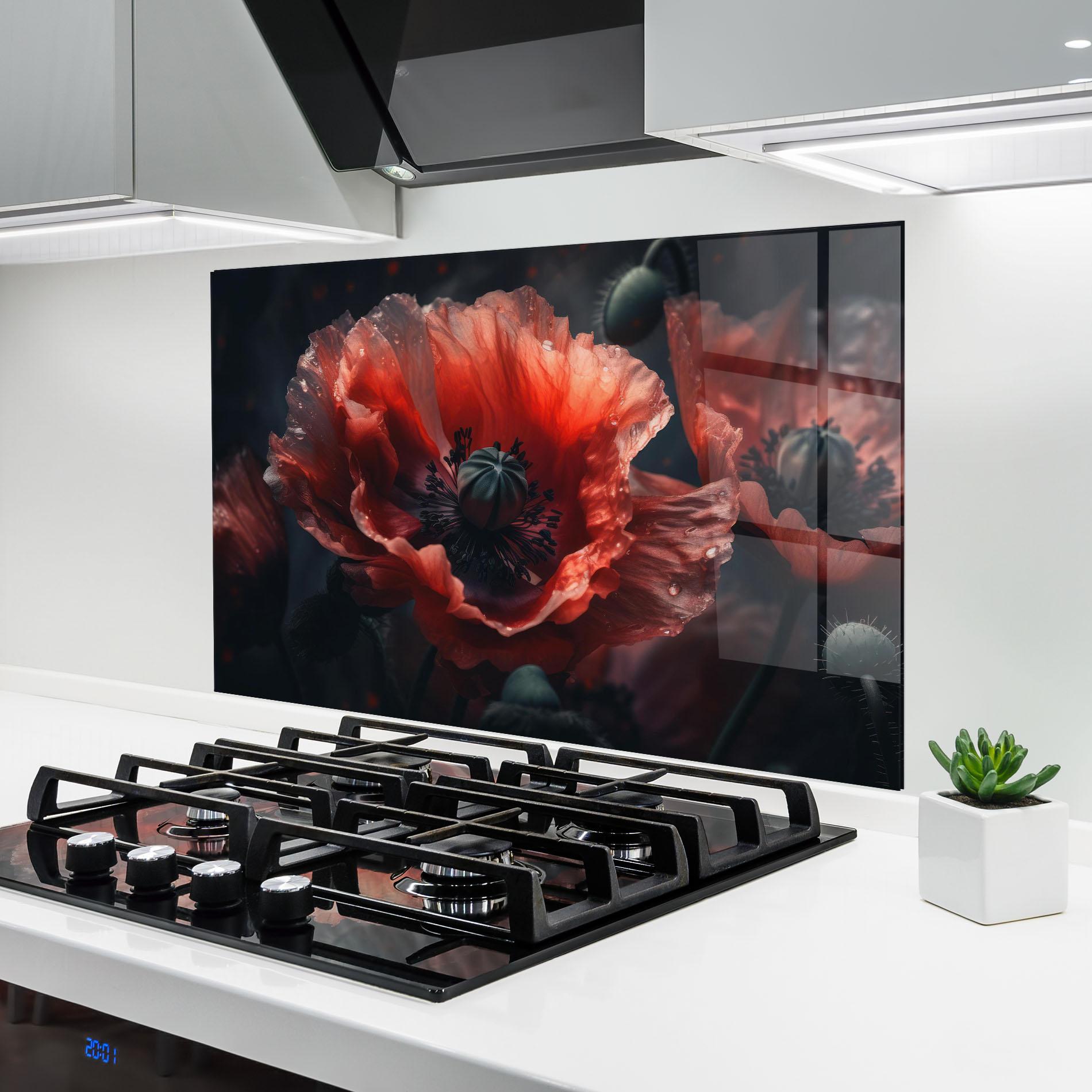 Panou Sticla Bucatarie Dark Shade Poppy mockup 6