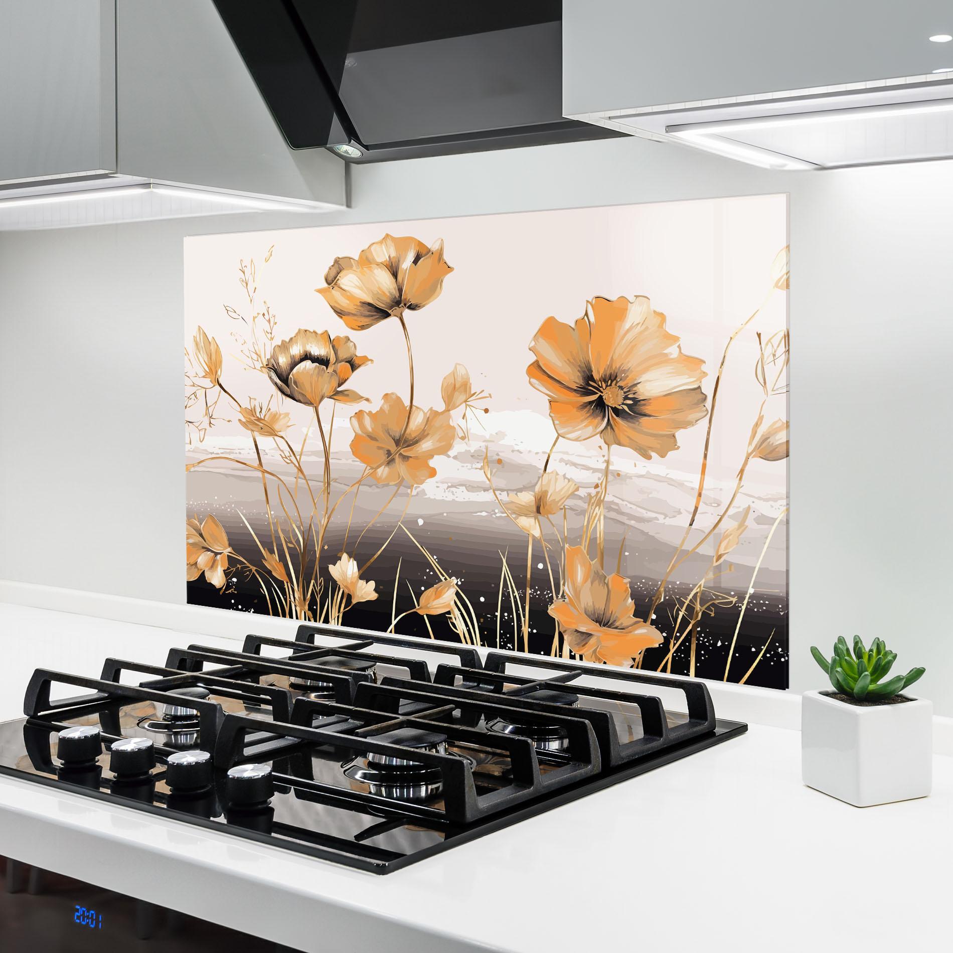 Panou Sticla Bucatarie Gold Black Poppy mockup 6