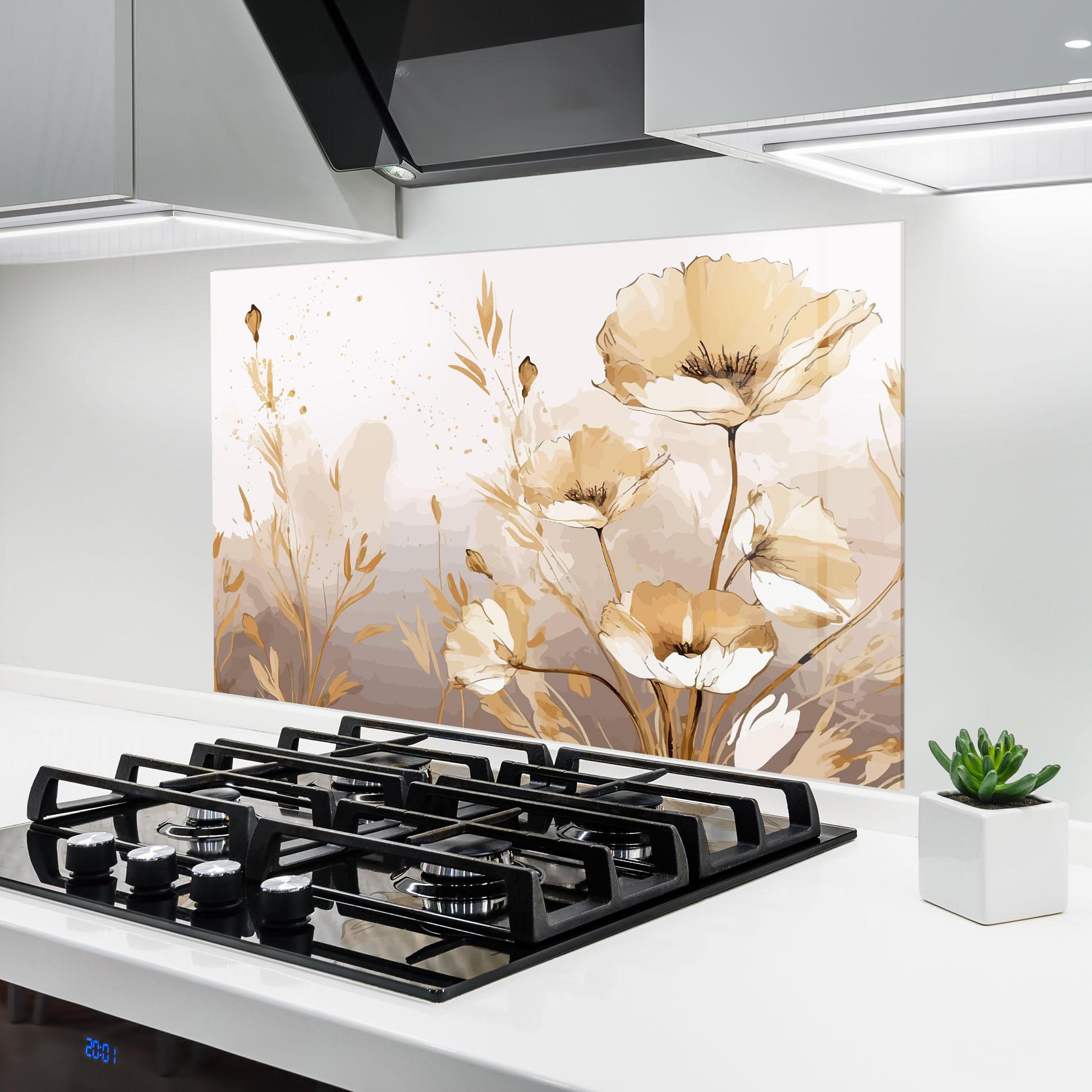 Panou Sticla Bucatarie Gold Cream Poppy mockup 6