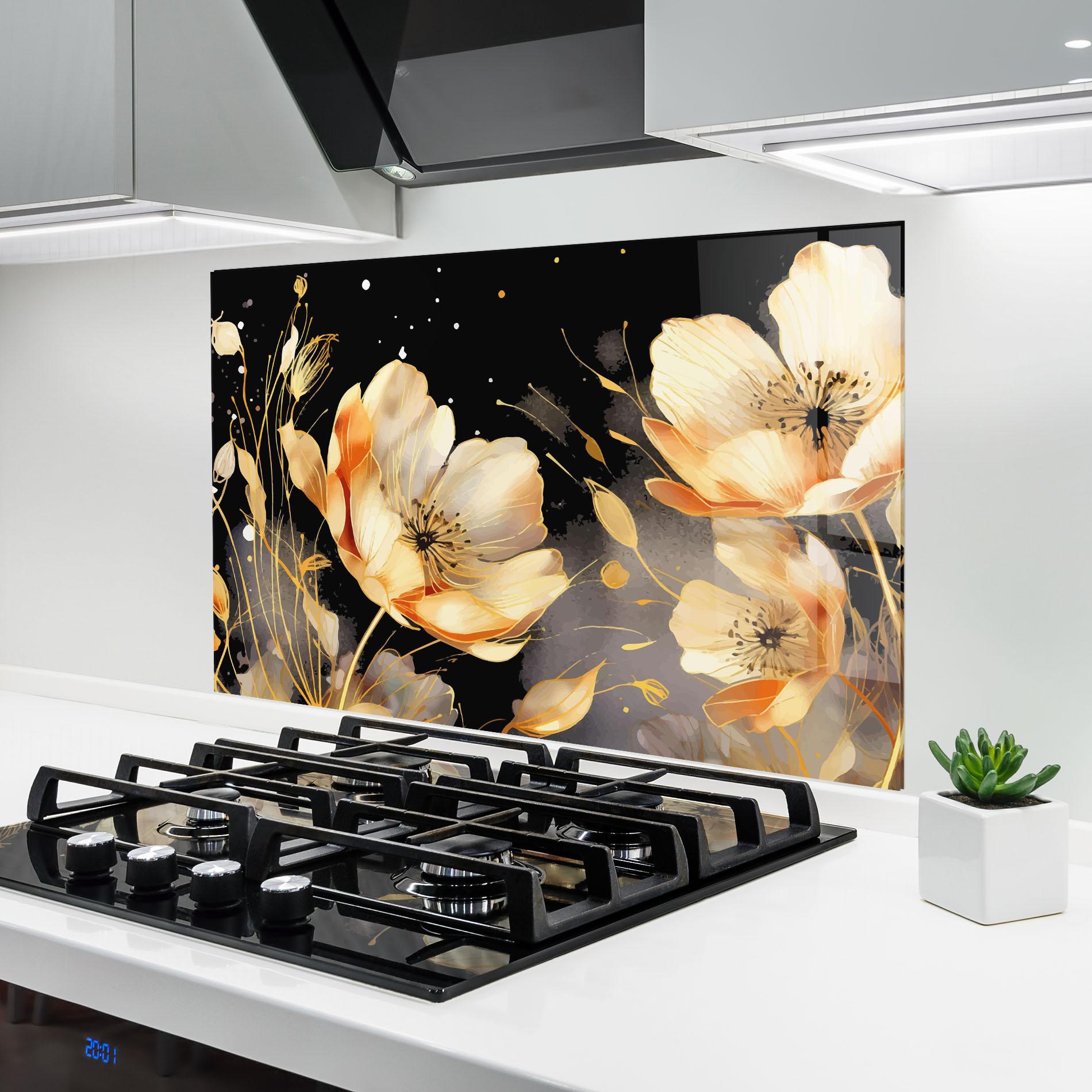 Panou Sticla Bucatarie Gold Poppy Black mockup 6