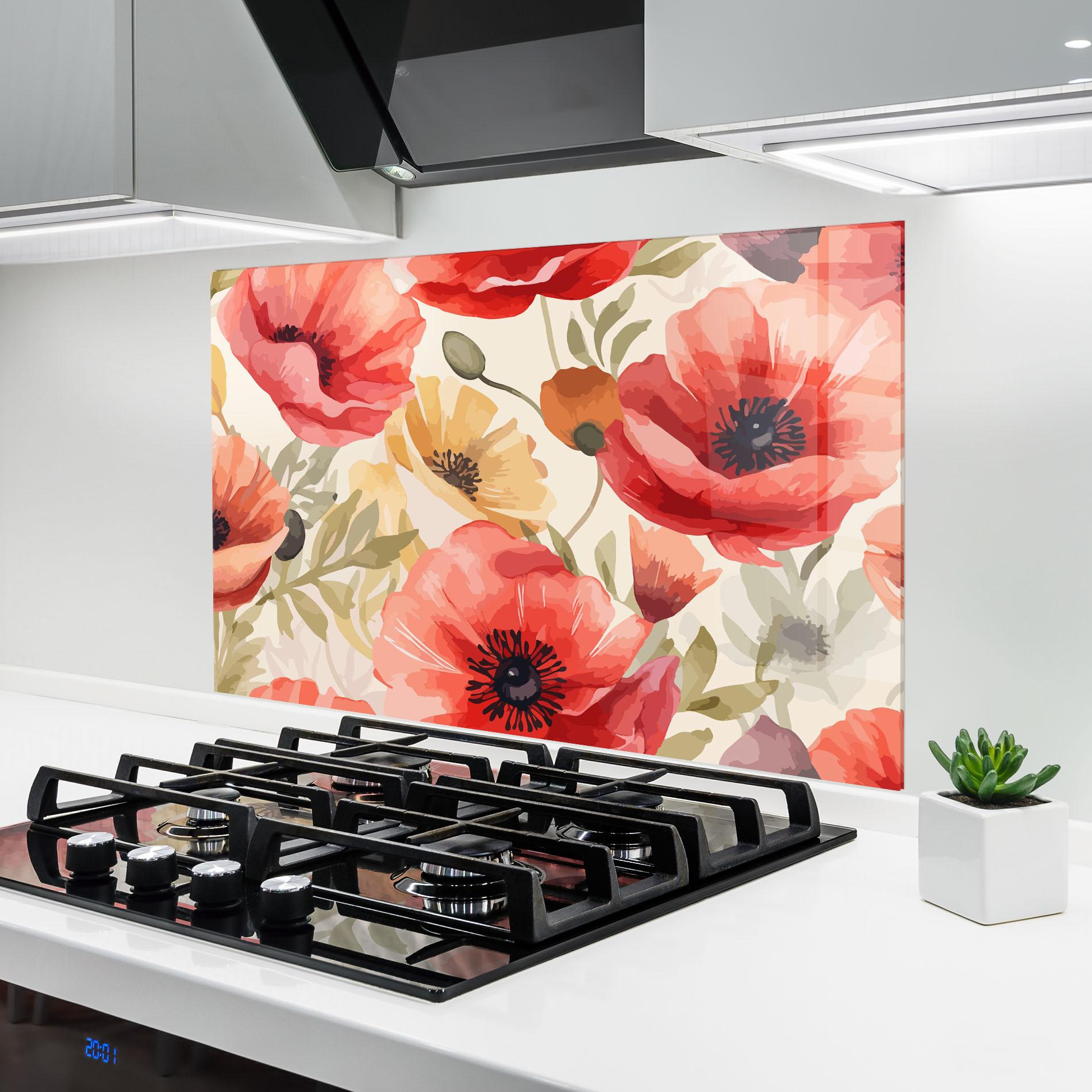 Panou Sticla Bucatarie Orange Red Poppy mockup 6