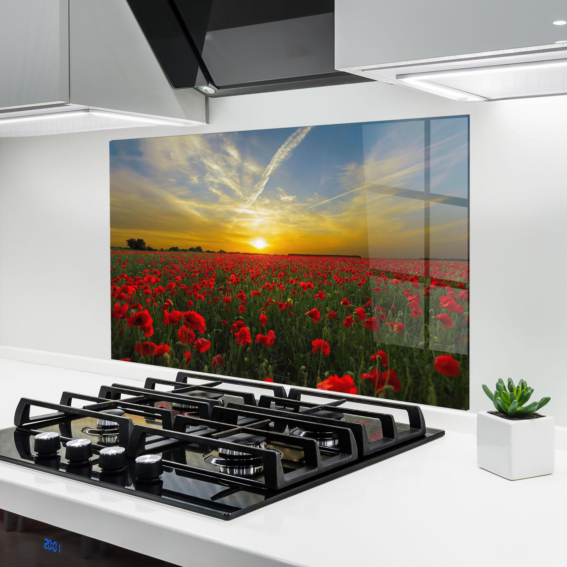 Panou Sticla Bucatarie Poppies Sunset mockup 6