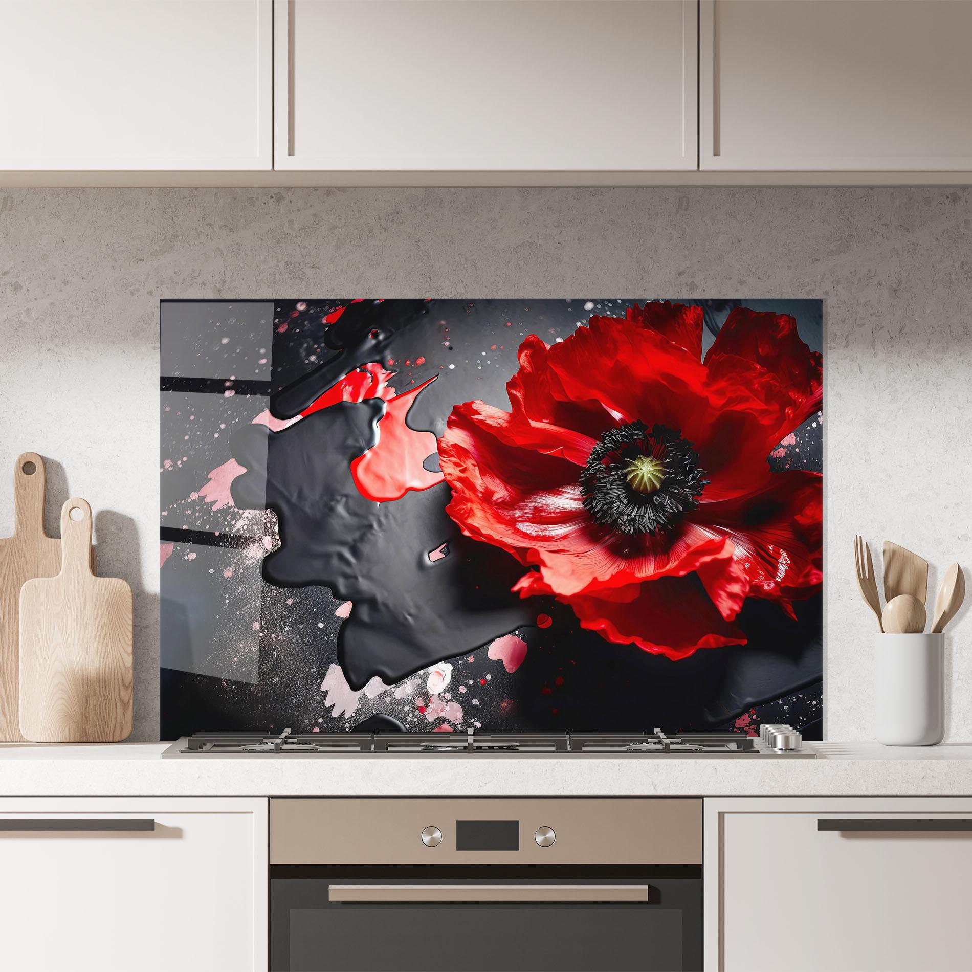 Panou Sticla Bucatarie Black Liquid Poppy mockup 7