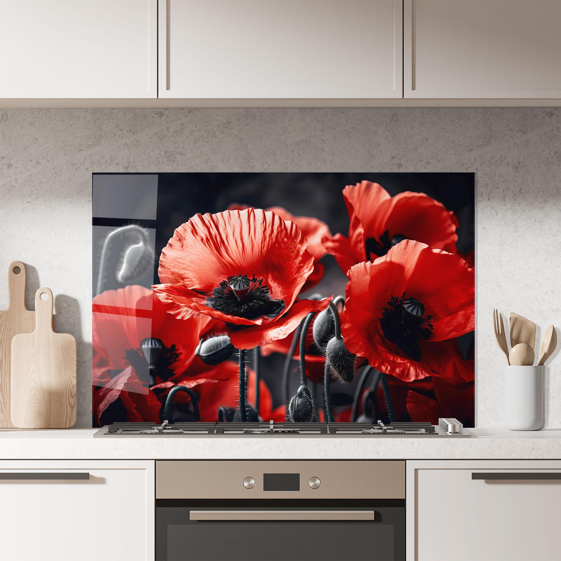 Panou Sticla Bucatarie Black Red Poppy View mockup 7