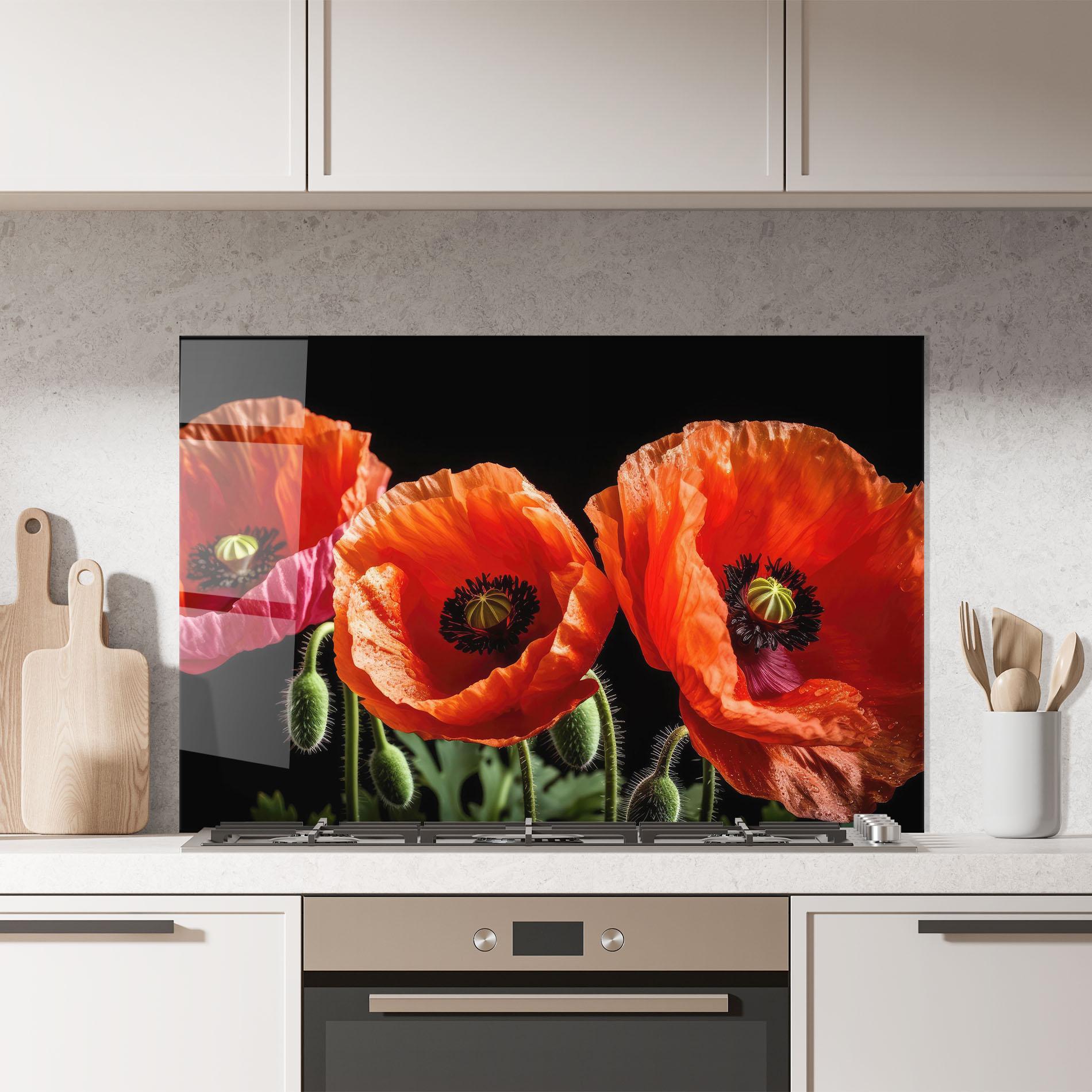 Panou Sticla Bucatarie Dark Orange Poppies mockup 7