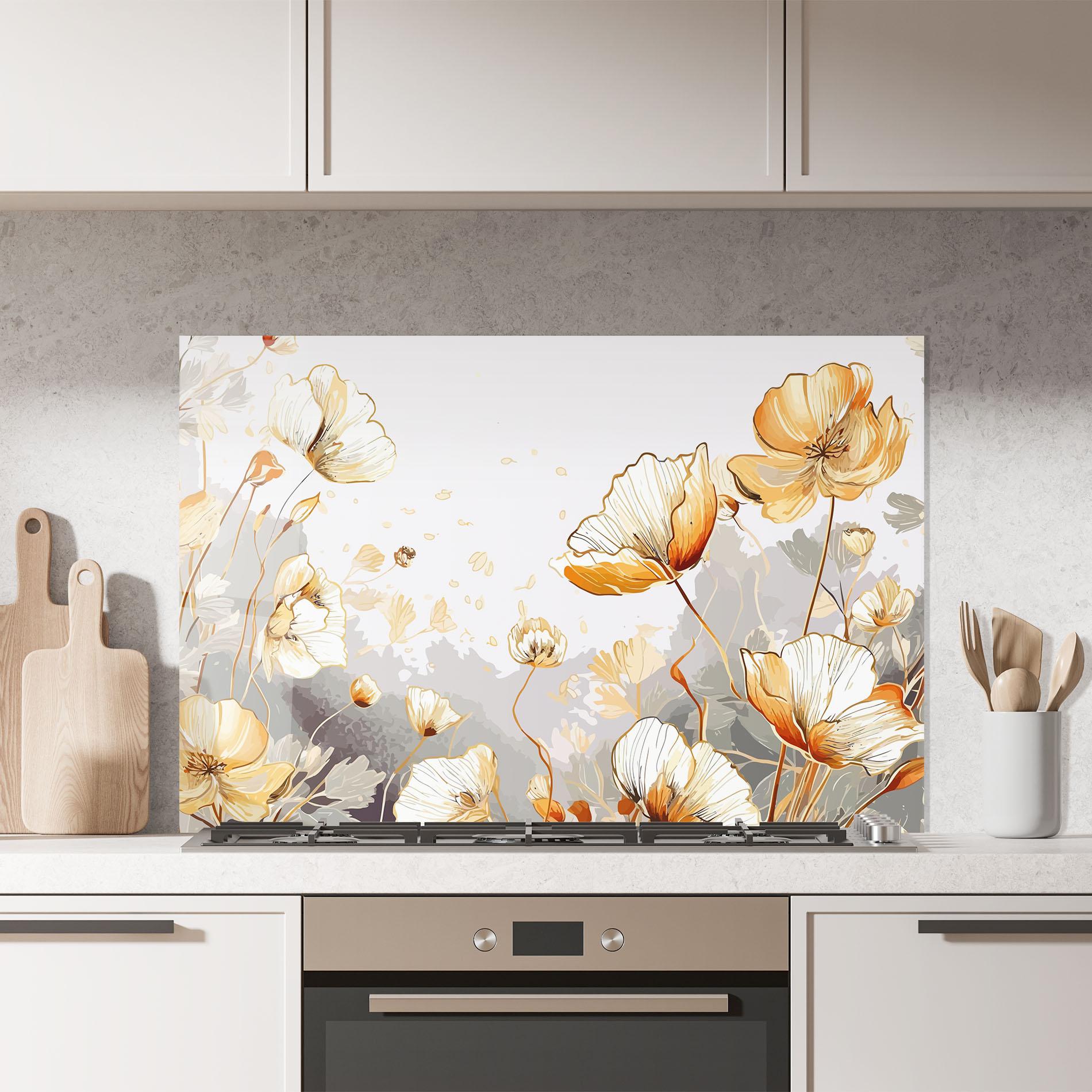 Panou Sticla Bucatarie Gold Poppies mockup 7
