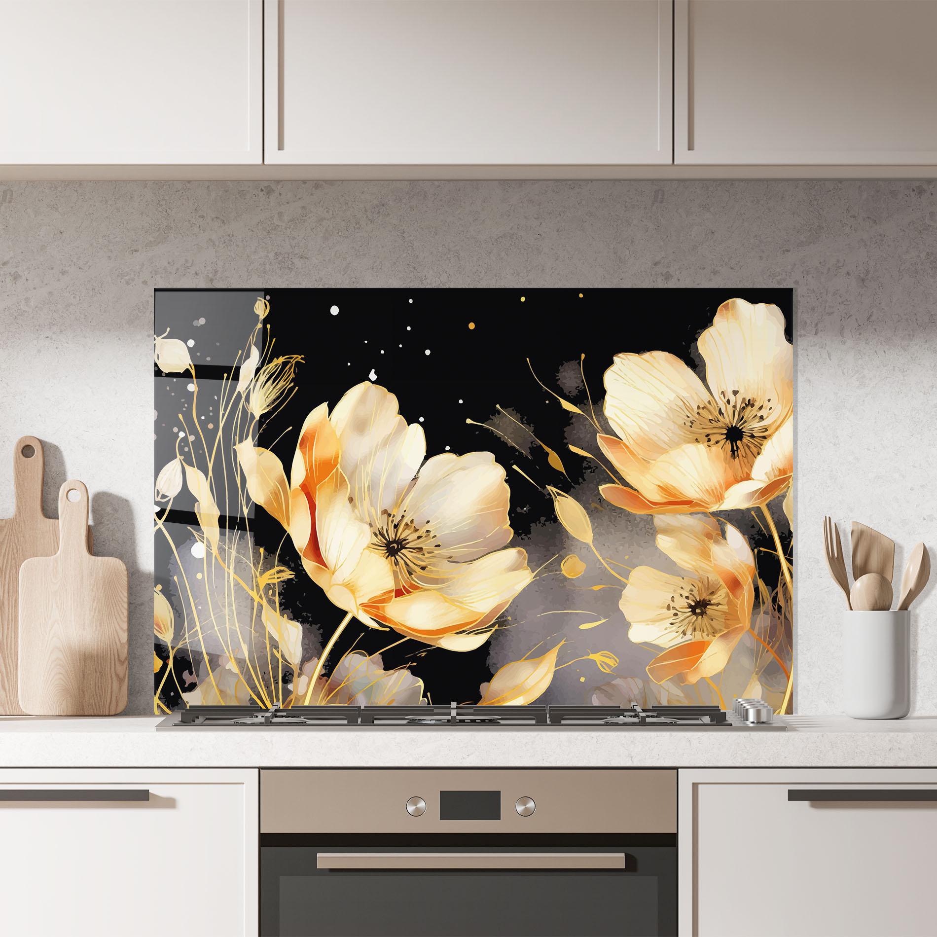 Panou Sticla Bucatarie Gold Poppy Black mockup 7