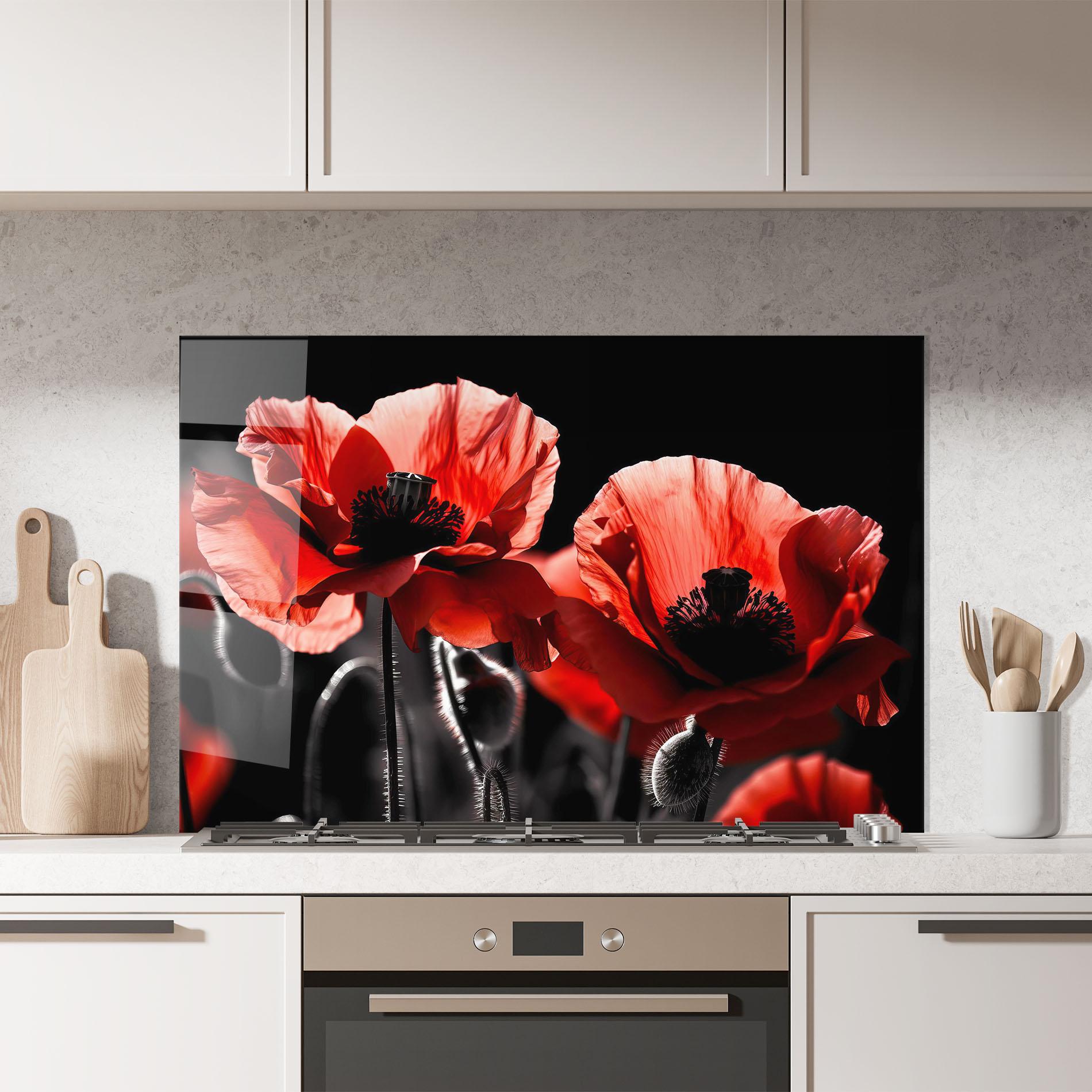 Panou Sticla Bucatarie Light Red Poppy On Black mockup 7