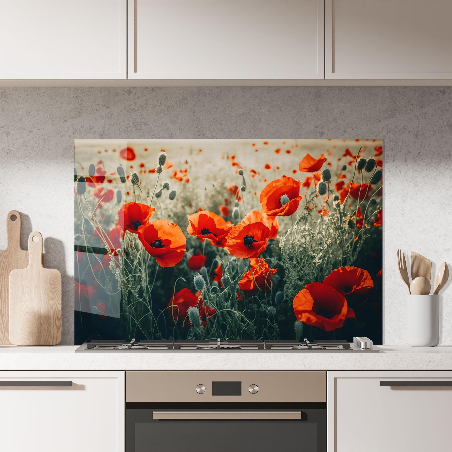 Panou Sticla Bucatarie Poppy Grass Field mockup 7