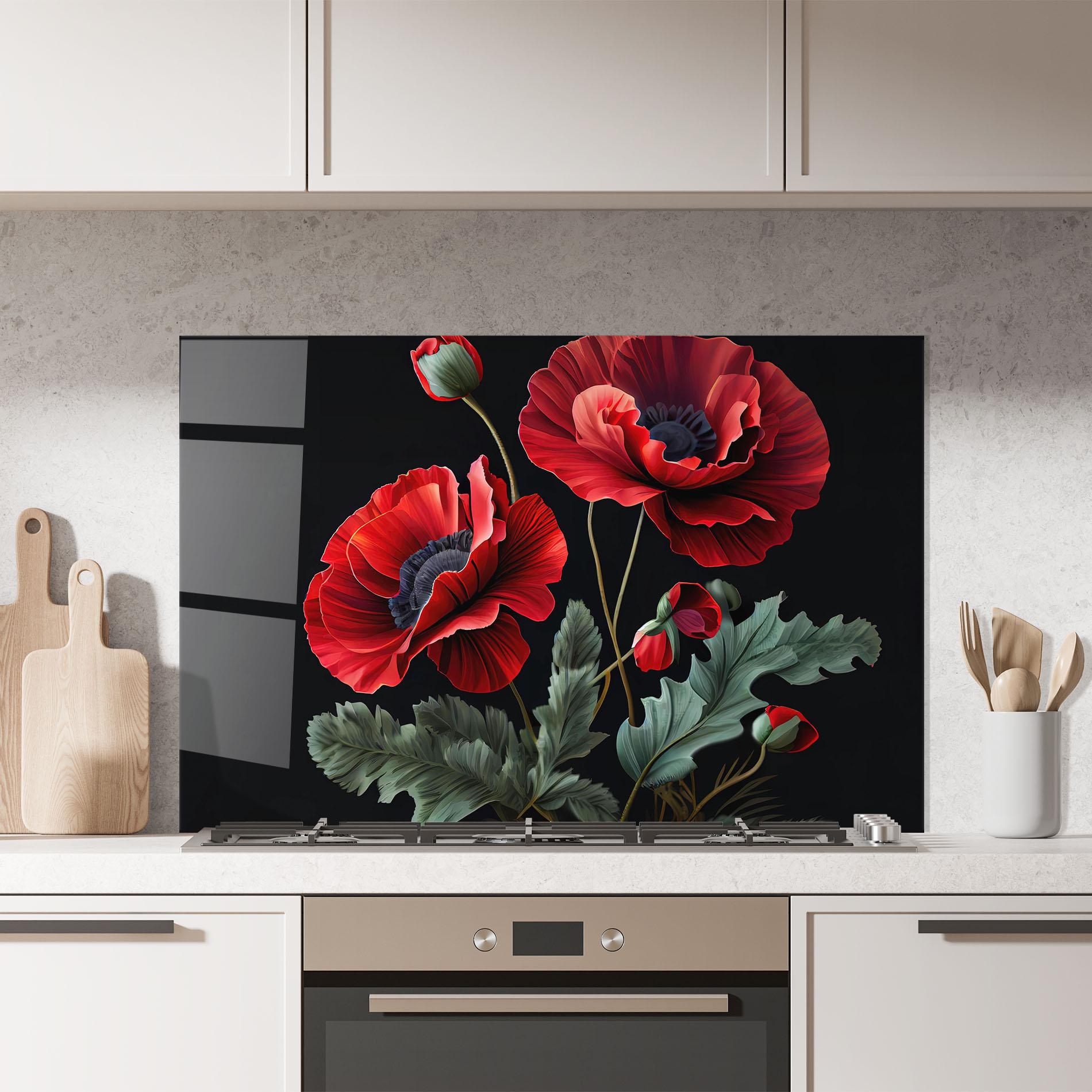 Panou Sticla Bucatarie Poppy On Black mockup 7