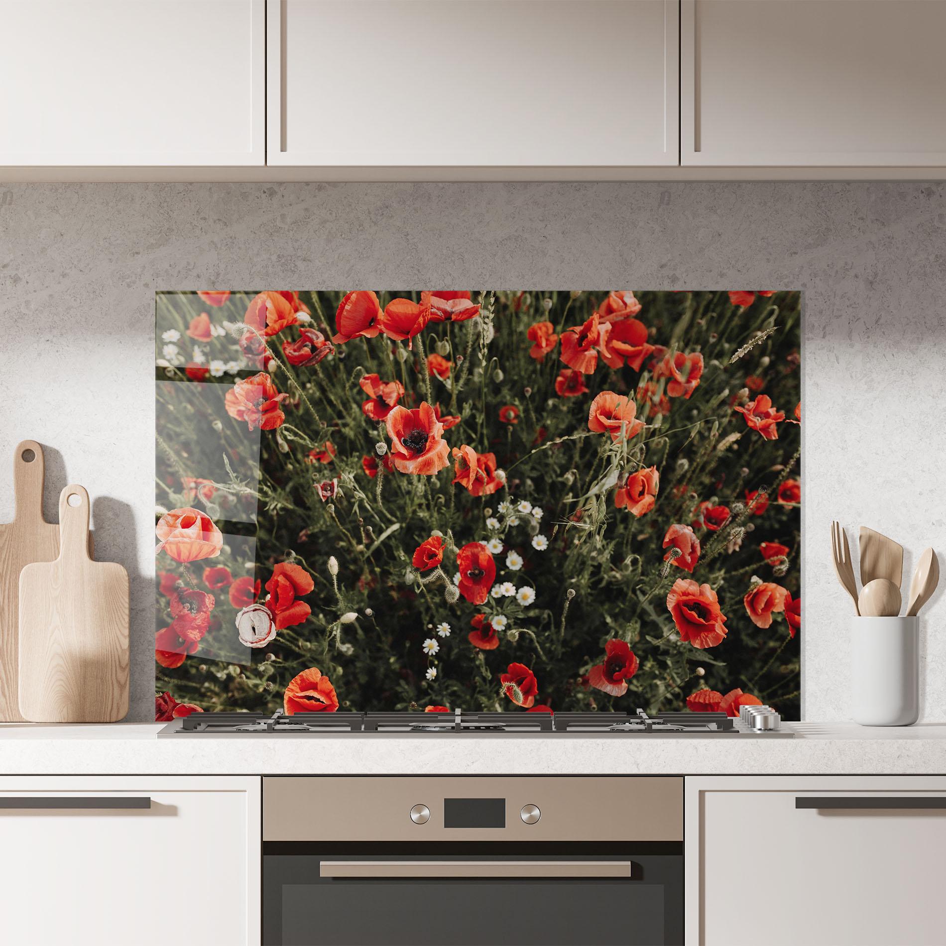 Panou Sticla Bucatarie Pretty Poppies Field mockup 7