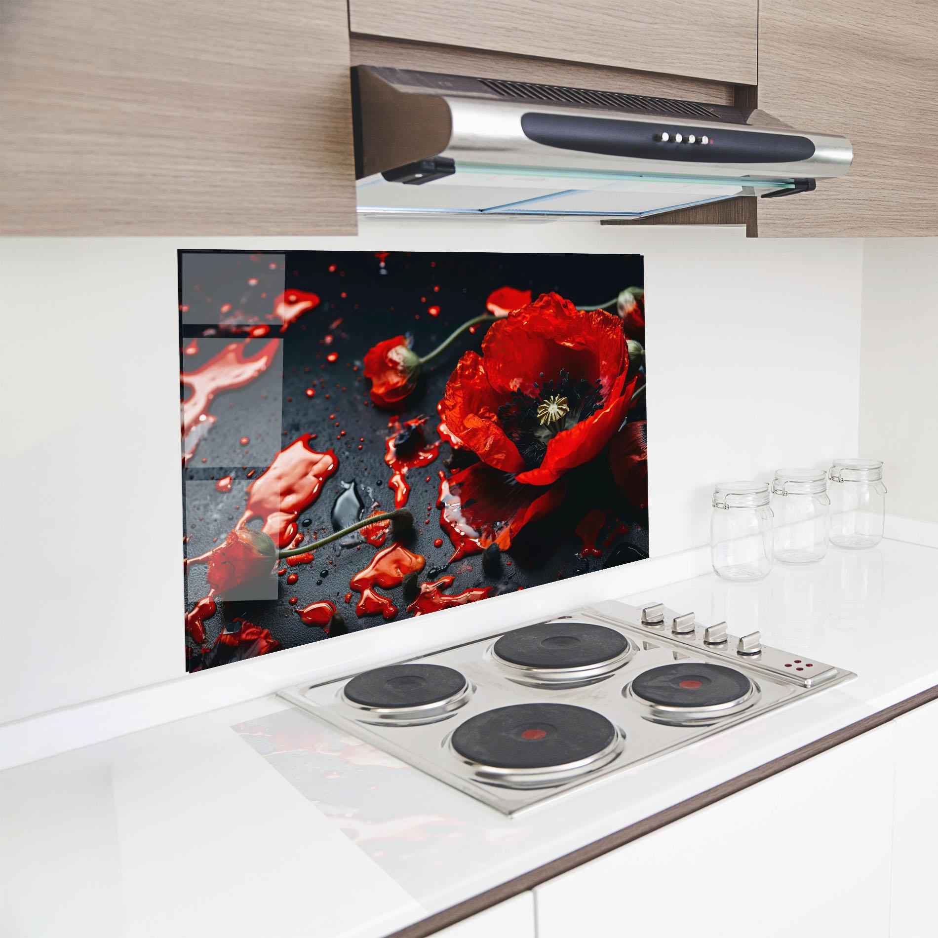Panou Sticla Bucatarie Beautiful Red Poppy Liquid mockup 8