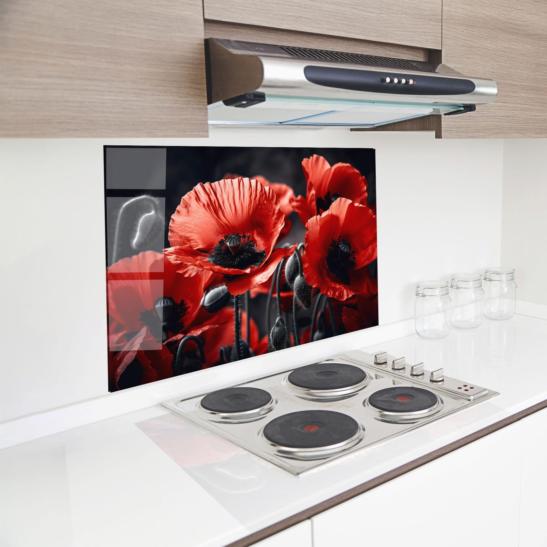 Panou Sticla Bucatarie Black Red Poppy View mockup 8