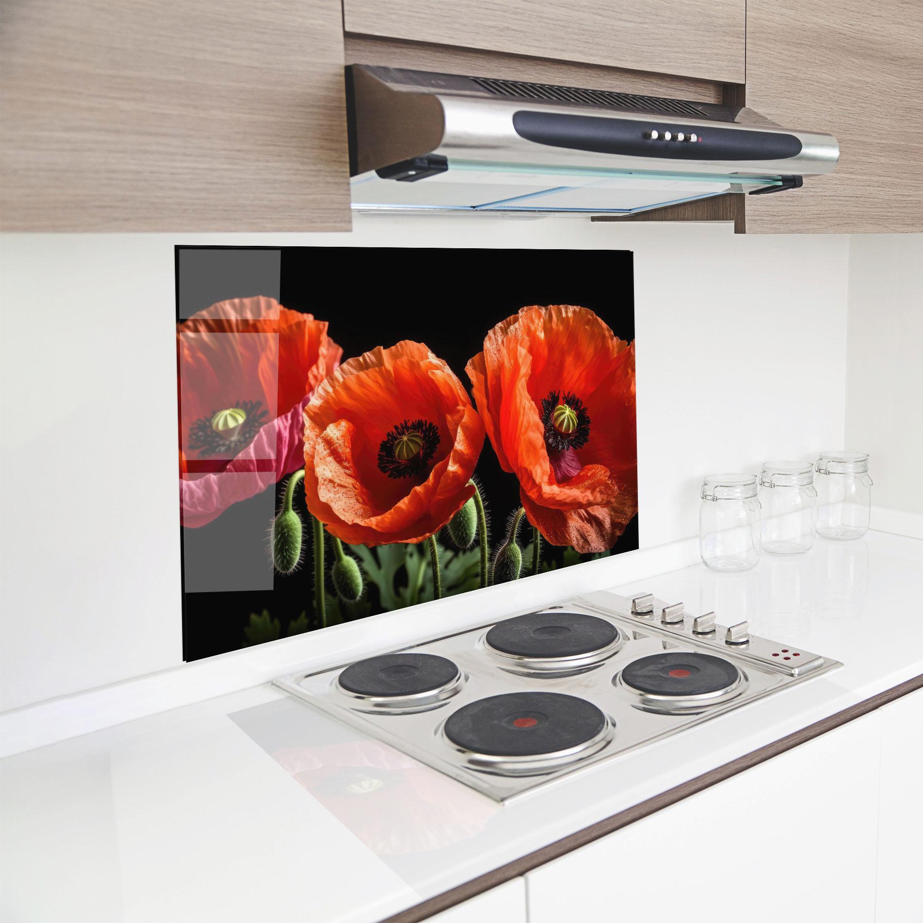 Panou Sticla Bucatarie Dark Orange Poppies mockup 8