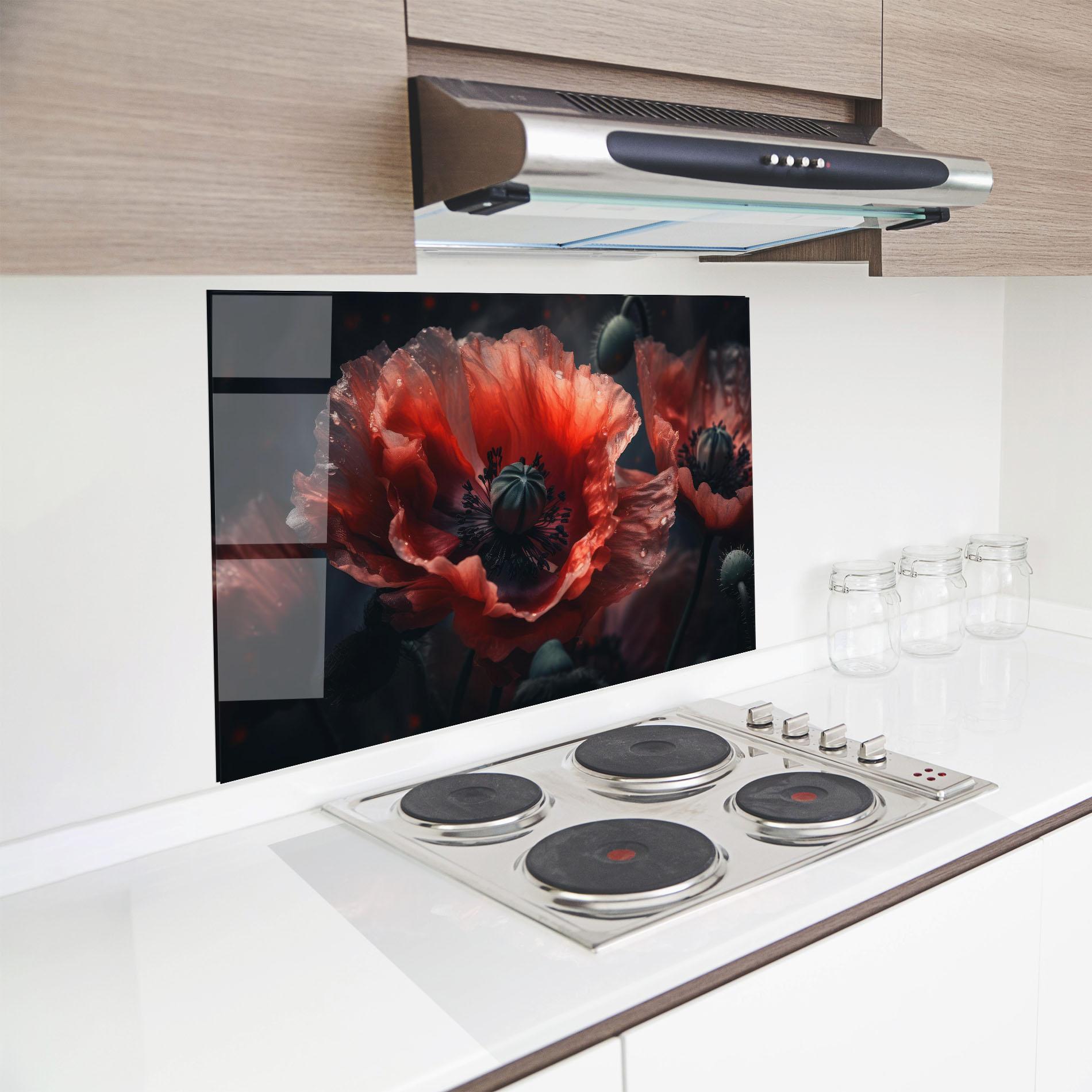 Panou Sticla Bucatarie Dark Shade Poppy mockup 8