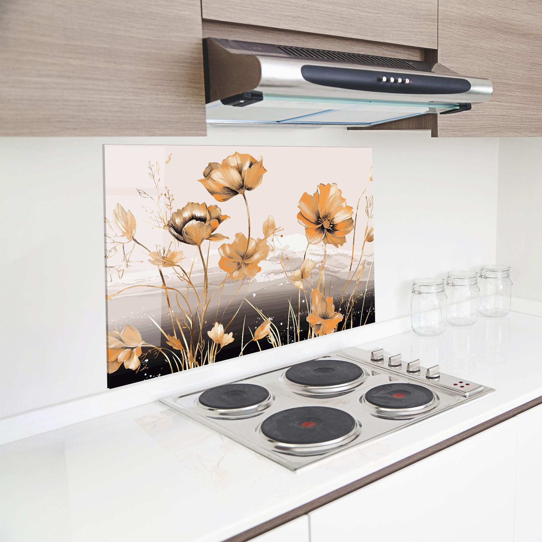 Panou Sticla Bucatarie Gold Black Poppy mockup 8