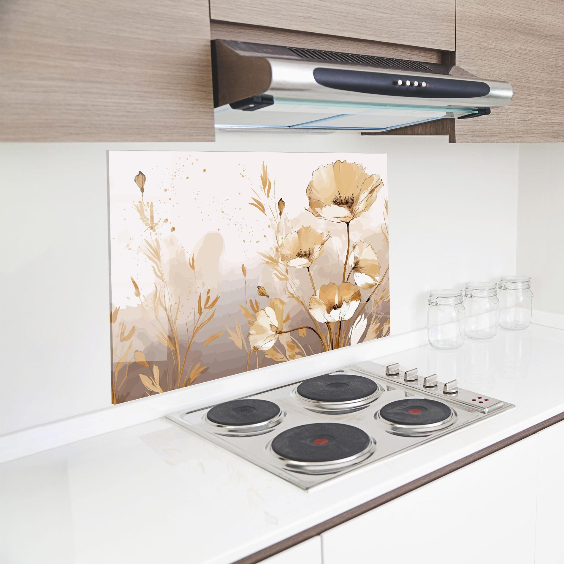 Panou Sticla Bucatarie Gold Cream Poppy mockup 8