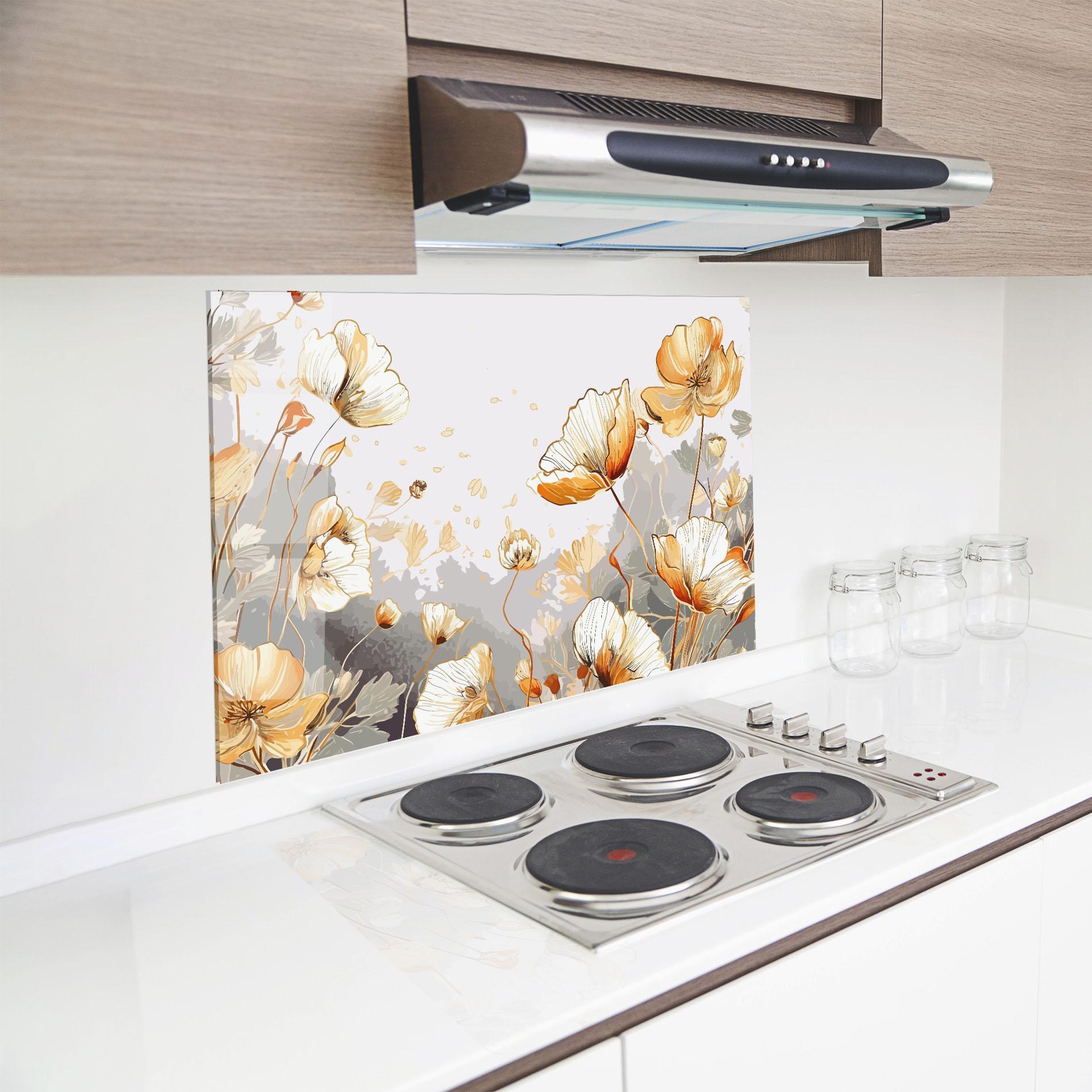 Panou Sticla Bucatarie Gold Poppies mockup 8