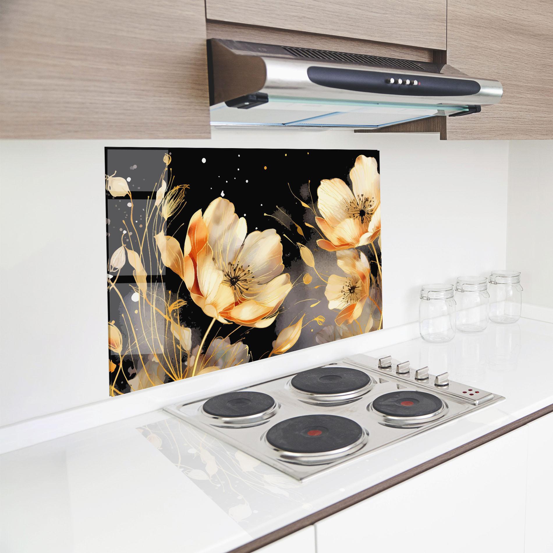 Panou Sticla Bucatarie Gold Poppy Black mockup 8