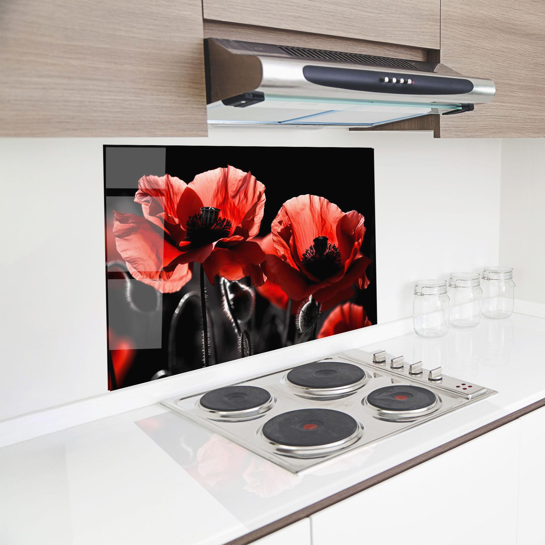 Panou Sticla Bucatarie Light Red Poppy On Black mockup 8