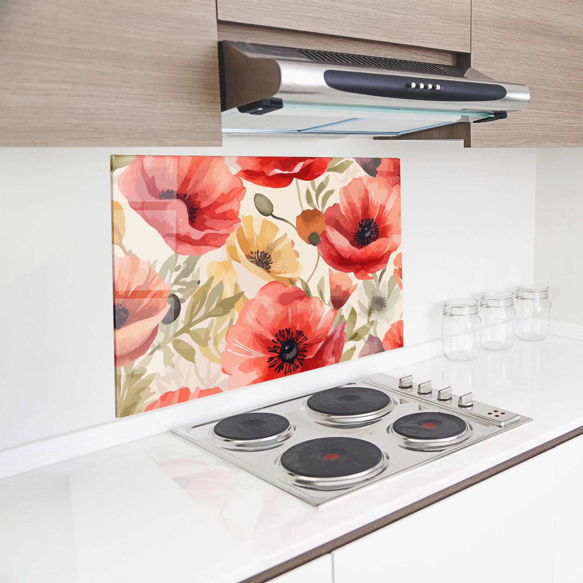 Panou Sticla Bucatarie Orange Red Poppy mockup 8