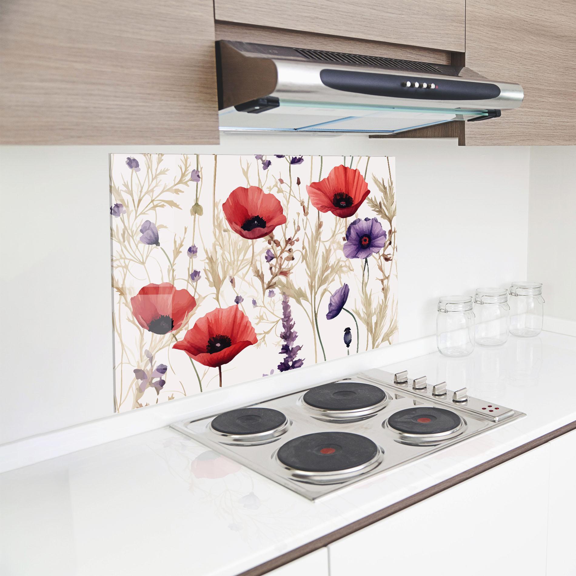 Panou Sticla Bucatarie Poppy Red Purple mockup 8