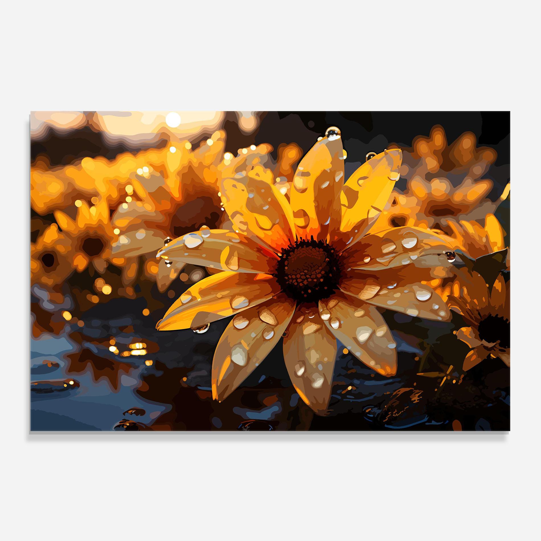 Panou Sticla Bucatarie Rainy Yellow Daisy mockup 0