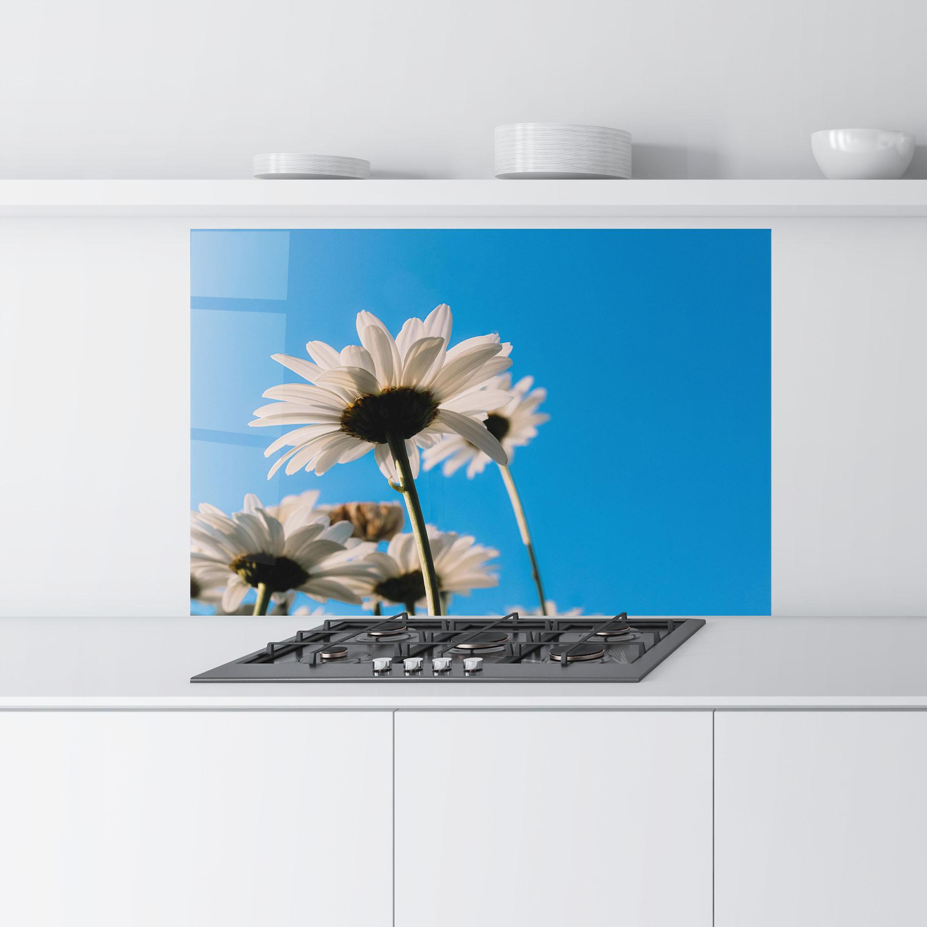 Panou Sticla Bucatarie Blue Sky Daisy mockup 9