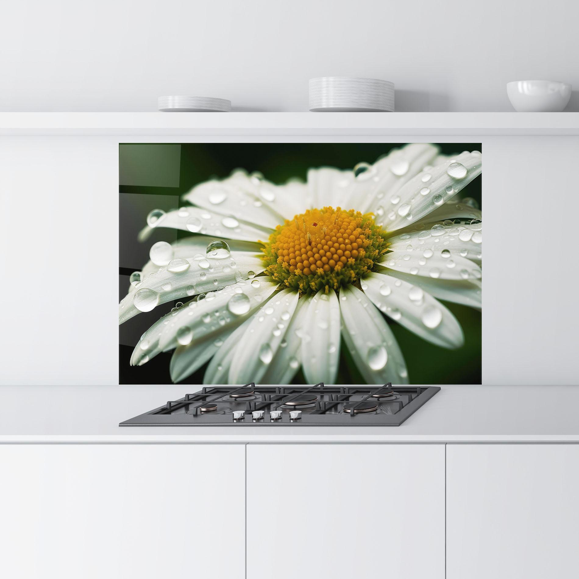 Panou Sticla Bucatarie Close Up Daisy After Rain mockup 9