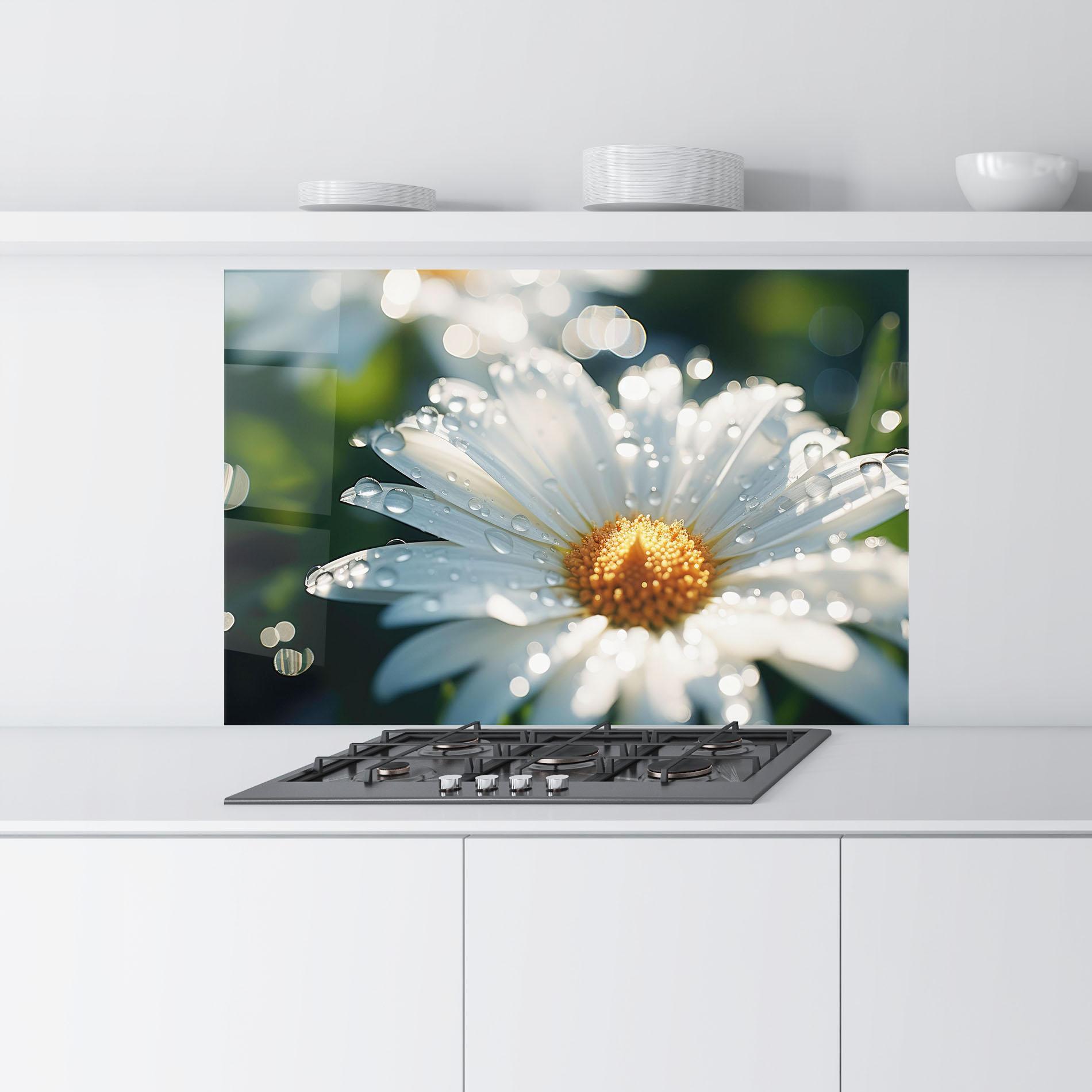 Panou Sticla Bucatarie Daisy After Rain Close Up mockup 9